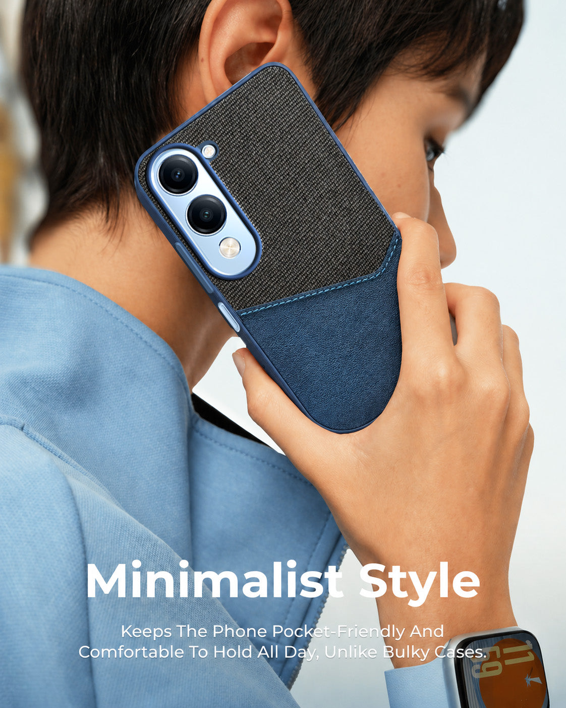 For Vivo iQOO Z10 Lite Back Cover Case (Dual PU Leather Stitch | Professional Minimalist | Soft and Flexible)