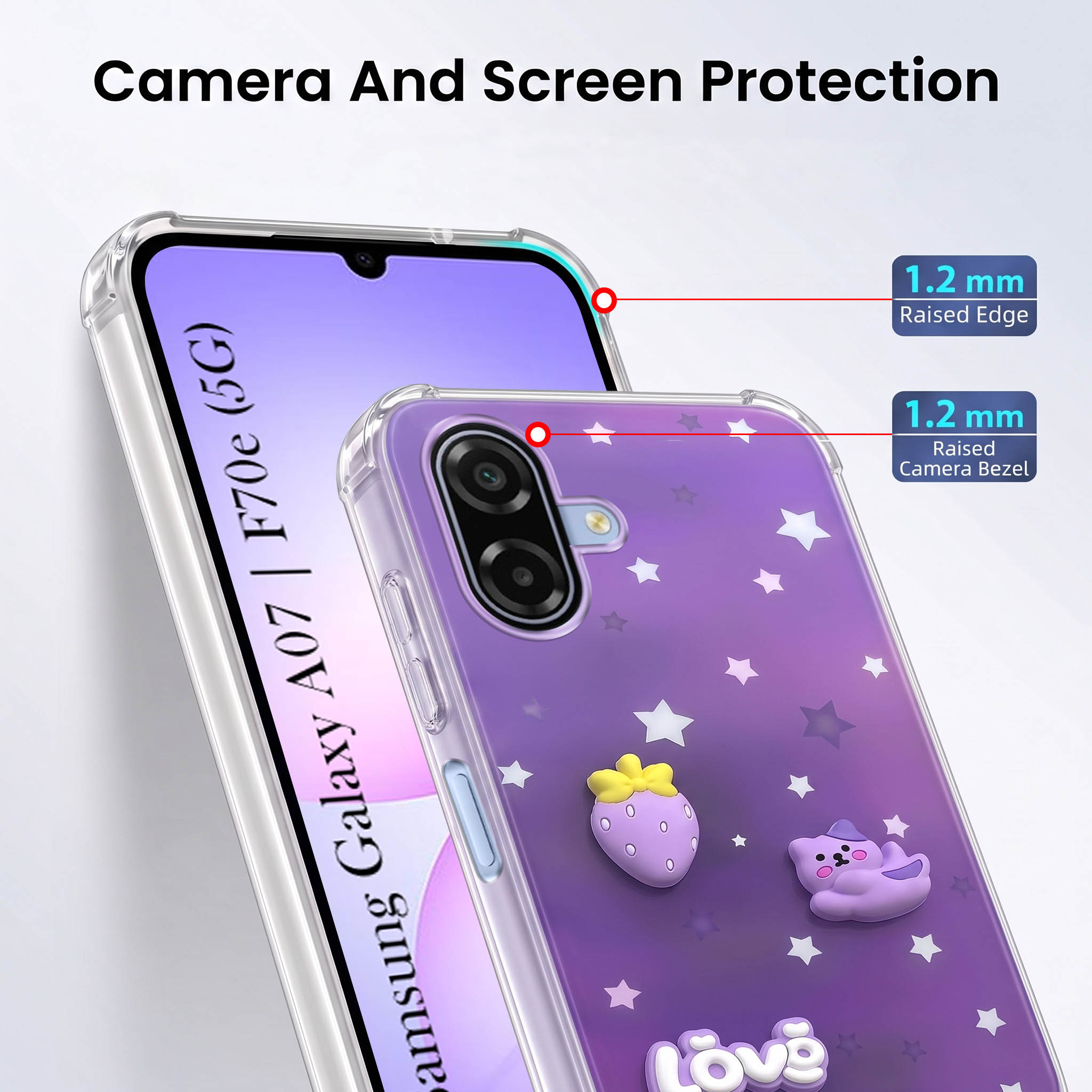 For Samsung Galaxy A07 5G | F70e 5G Back Cover Case (3D Cute Cartoons | Hard Back Side Soft | Matte Premium Finish | HD Printing)