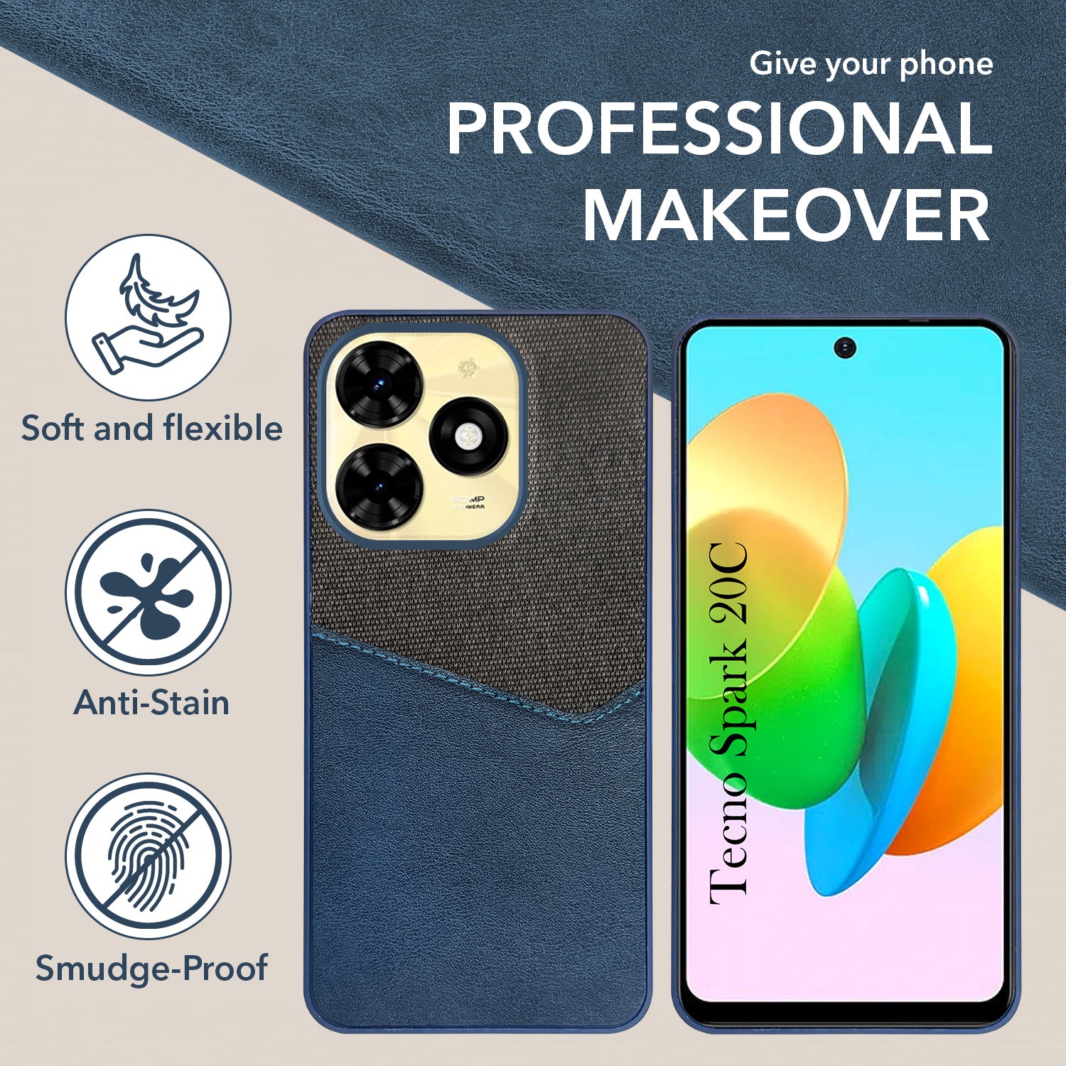 For Tecno Spark 20C Back Cover Case (Dual PU Leather Stitch | Professional Minimalist | Soft and Flexible)