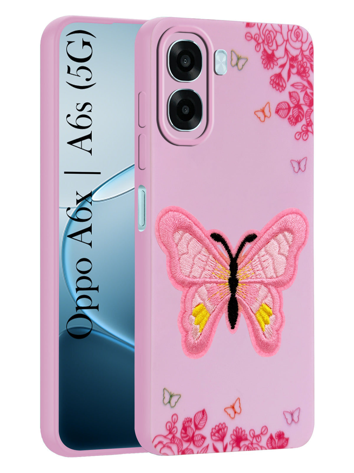 For Oppo A6X | Oppo A6S Back Cover Case (Soft Butterfly Embroidery | Women Teen Girls | Camera Protection| Matte Silicone)