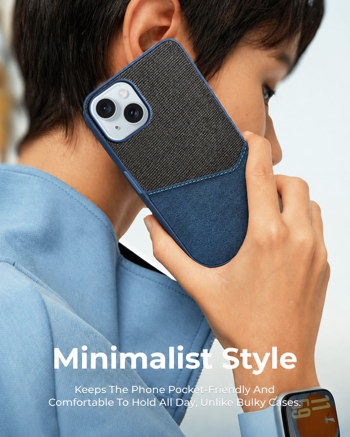 For Apple iPhone 15 Plus Back Cover Case (Dual PU Leather Stitch | Professional Minimalist | Soft and Flexible)