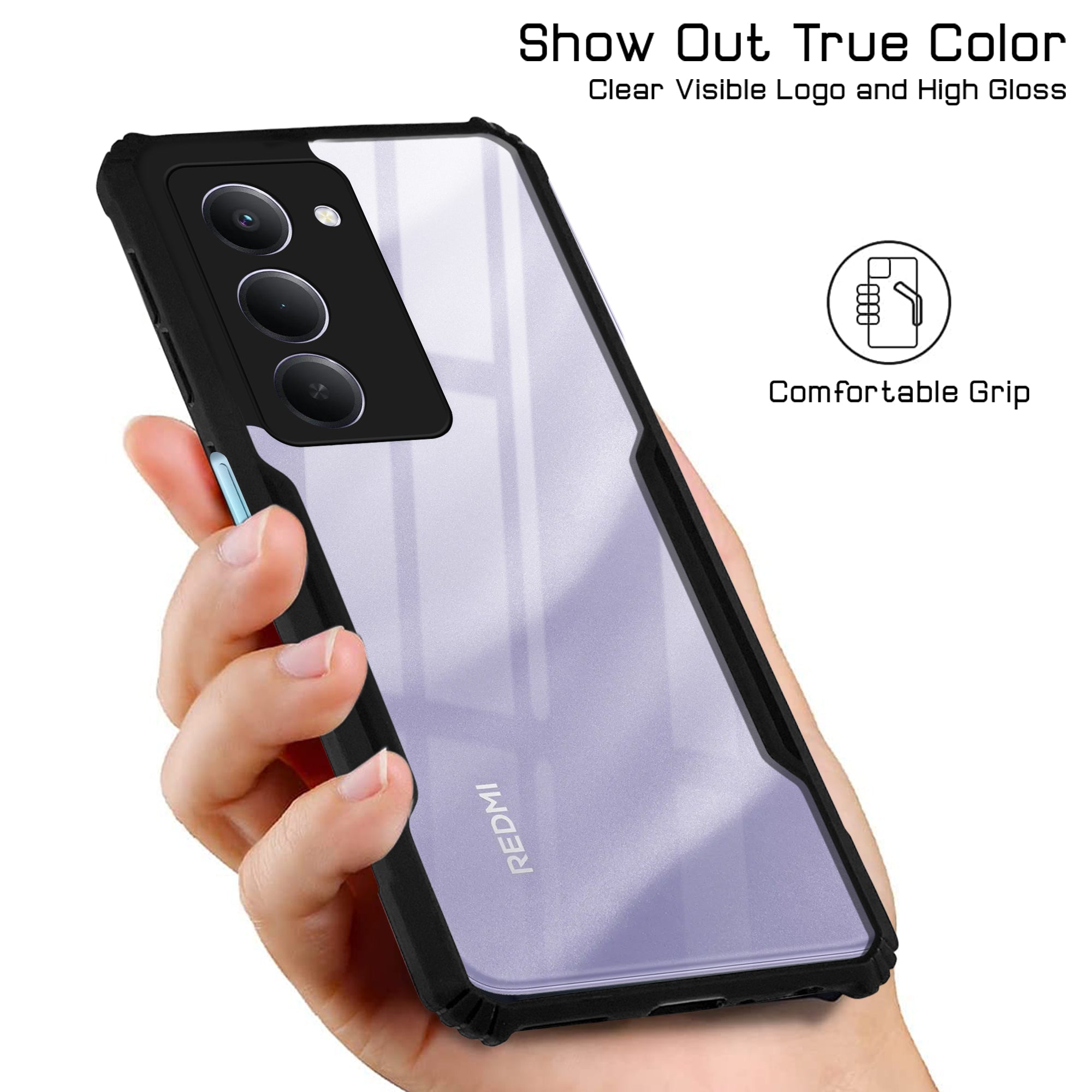 For Redmi 15 Back Cover Case Hybrid (Shockproof with Polycarbonate Clear Panel | Professional Black)