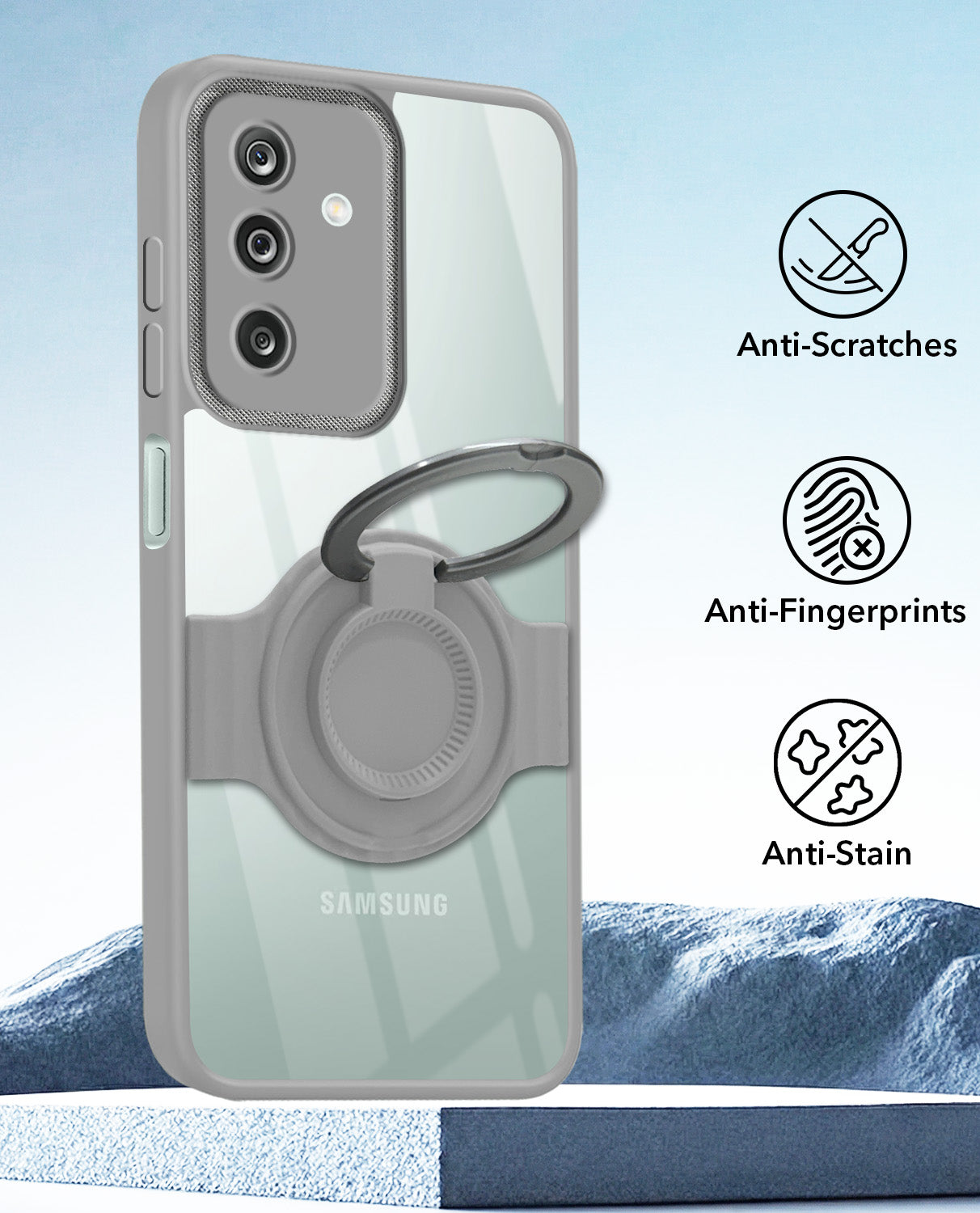 For Samsung Galaxy M36 | Samsung Galaxy F36 Back Cover Case with stand (Built-in Ring Holder Kickstand | Lifetime Anti Yellow | Camera Protection)