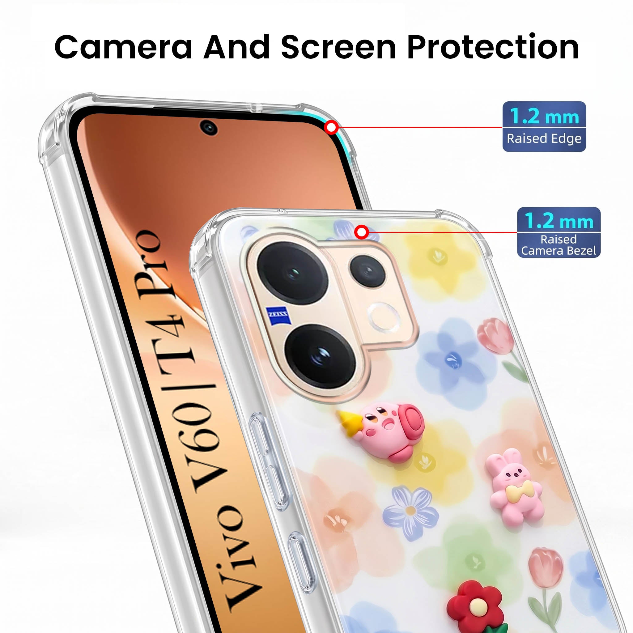 For Vivo V60 | Vivo T4 Pro Back Cover Case (3D Cute Cartoons | Hard Back Side Soft | Matte Premium Finish | HD Printing)