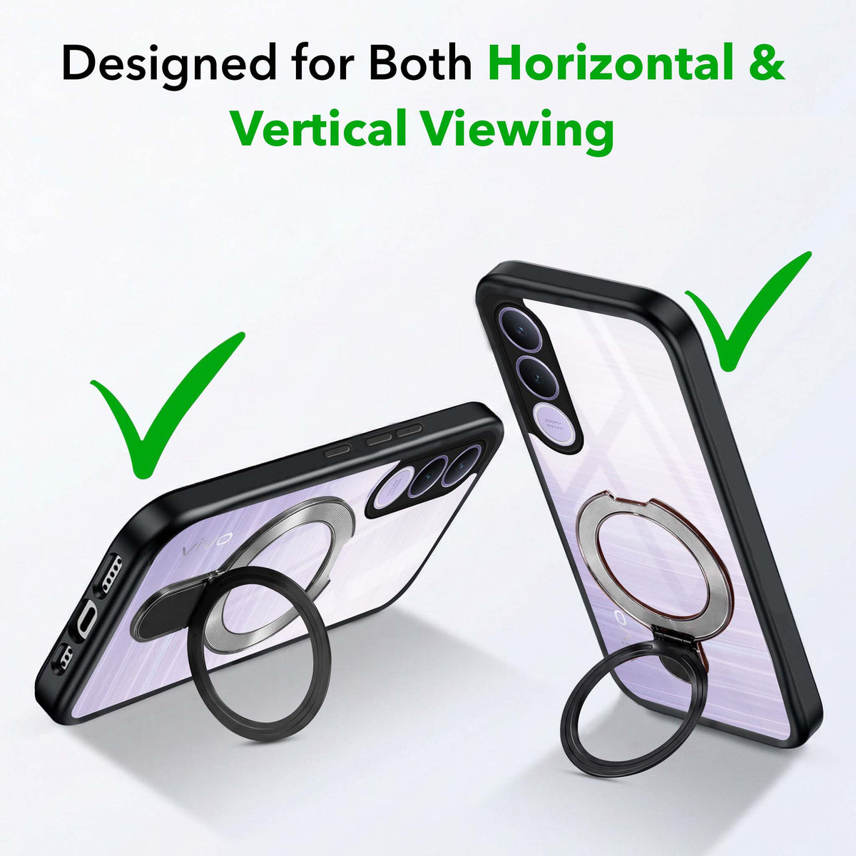 For Vivo V70 FE 5G Back Cover Case (Kick Stand Ring Holder | Life time Anti Yellow | Camera Protection)