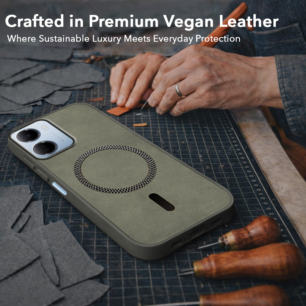 For Redmi 15A 5G Back Cover Case Leather Finish (MagSafe Compatible Wireless Charging | Soft Touch | Camera Bump Protection)