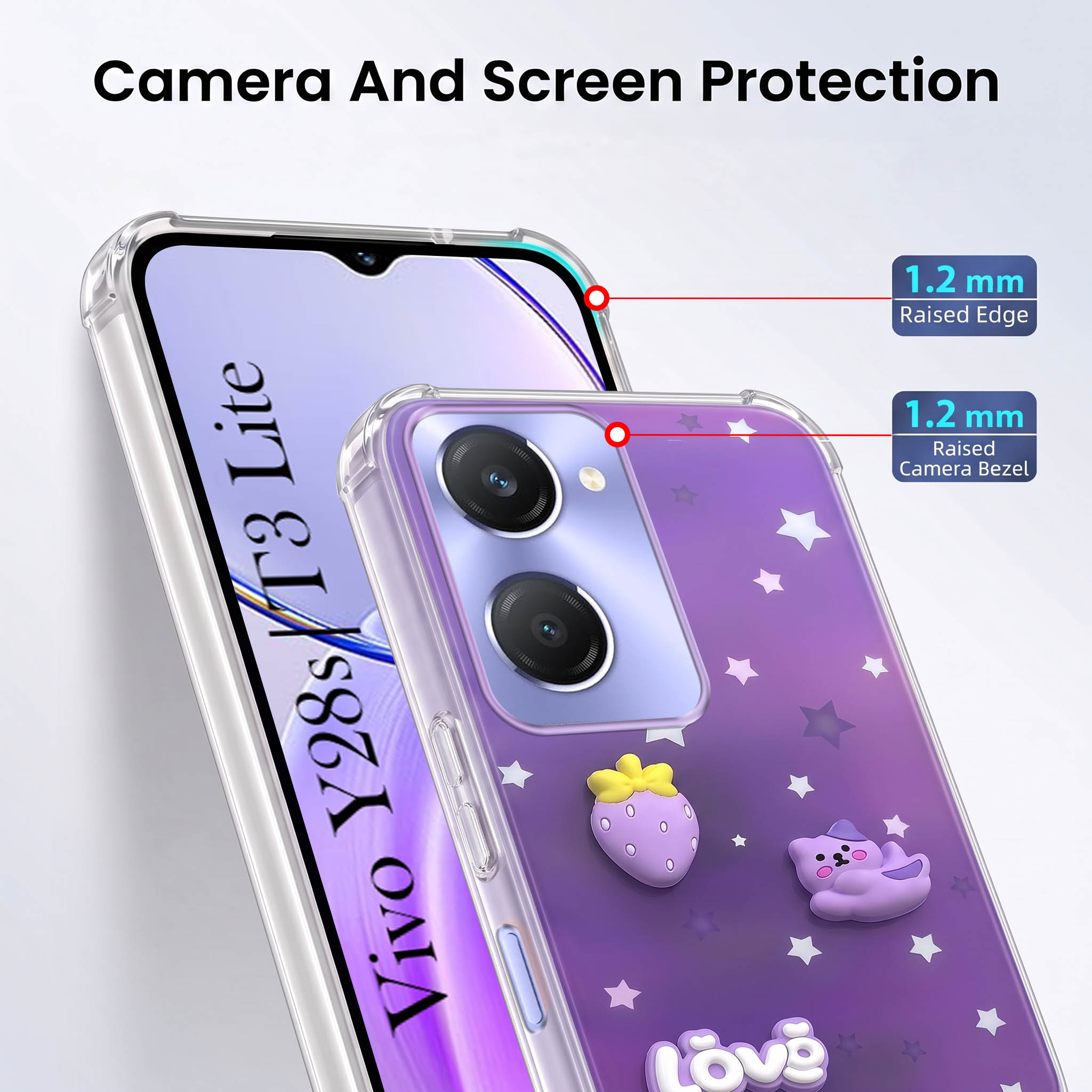 For Vivo Y28s 5G | Vivo T3 Lite 5G Back Cover Case (3D Cute Cartoons | Hard Back Side Soft | Matte Premium Finish | HD Printing)