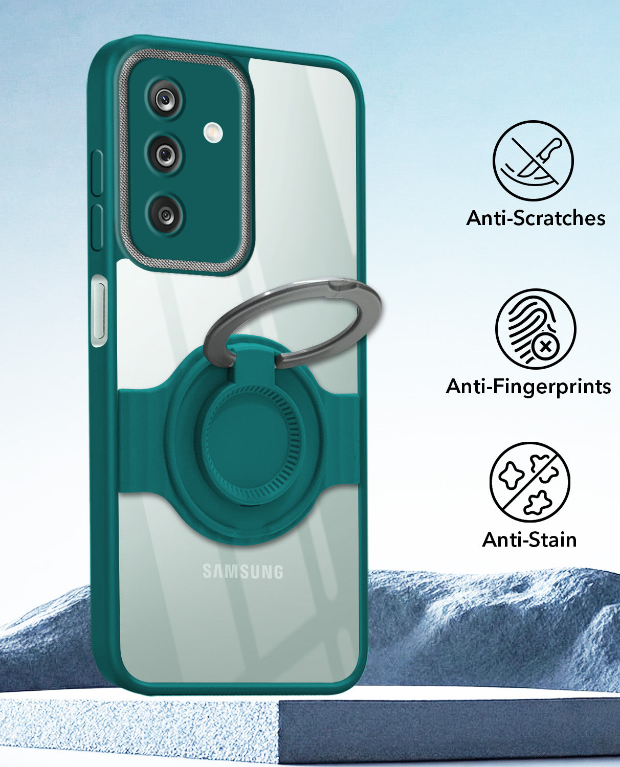 For Samsung Galaxy M36 | Samsung Galaxy F36 Back Cover Case with stand (Built-in Ring Holder Kickstand | Lifetime Anti Yellow | Camera Protection)