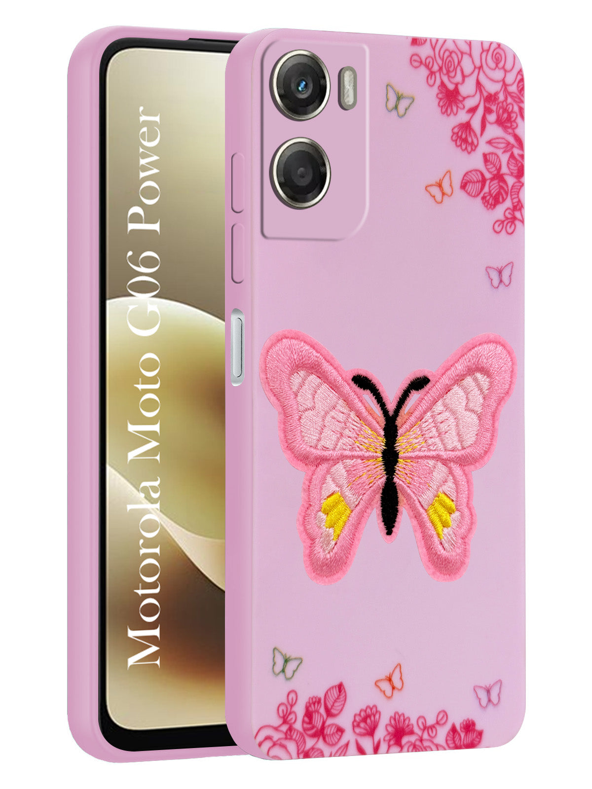 For Motorola Moto G06 Power Back Cover Case (Soft ButterFly Embroidery | Women Teen Girls | Camera Protection| Matte Silicone)