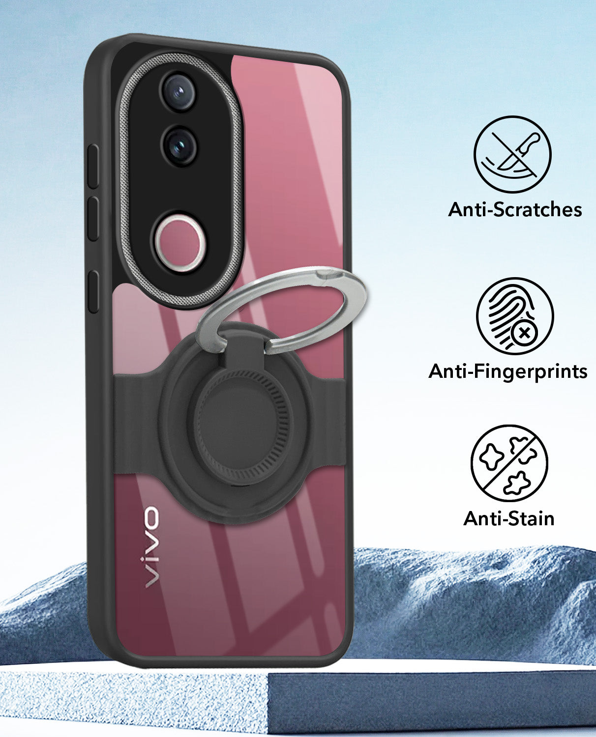 For Vivo V50 | Vivo V50e Back Cover Case with stand (Built-in Ring Holder Kickstand | Lifetime Anti Yellow | Camera Protection)