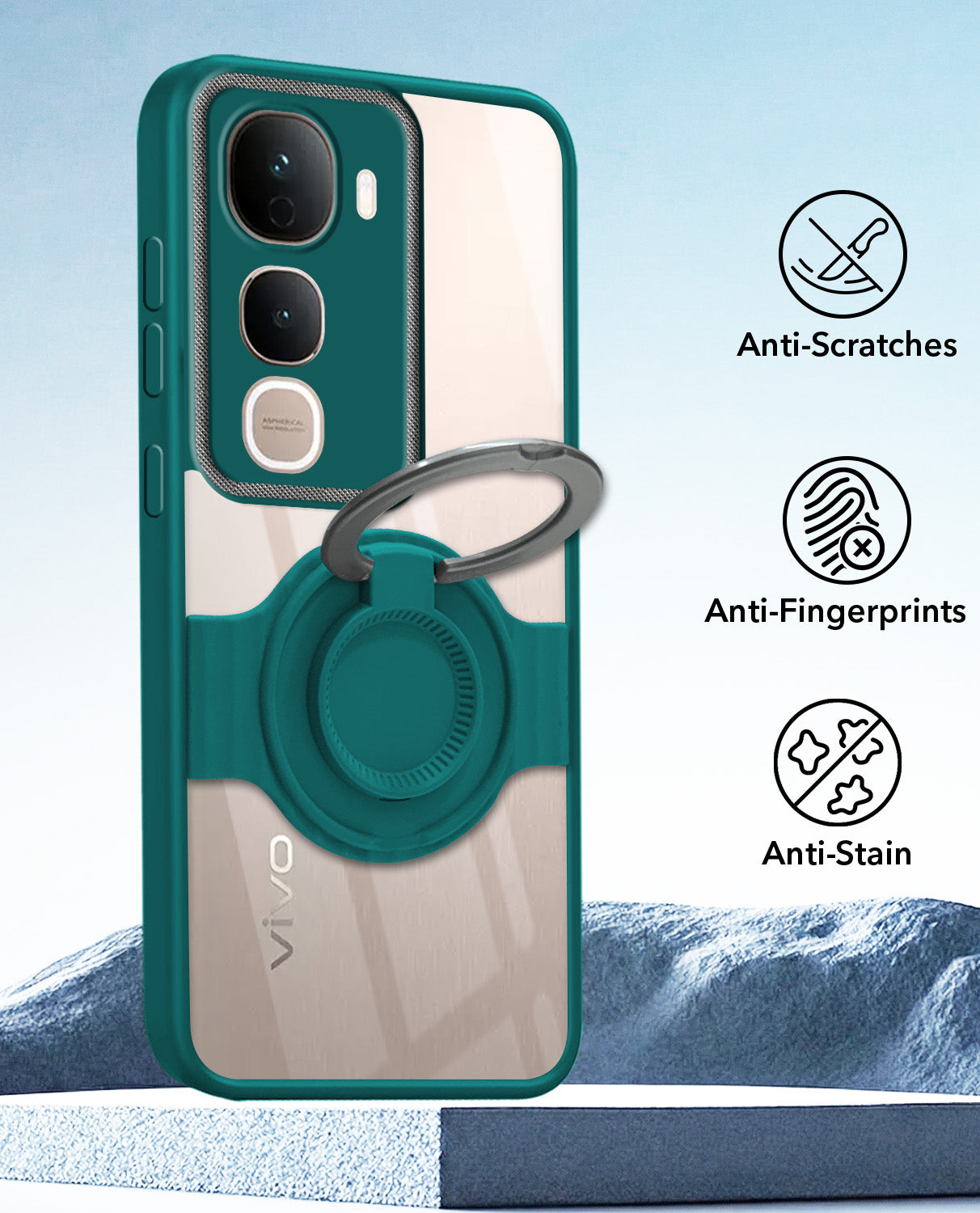 For Vivo Y400 Pro Back Cover Case with stand (Built-in Ring Holder Kickstand | Lifetime Anti Yellow | Camera Protection)