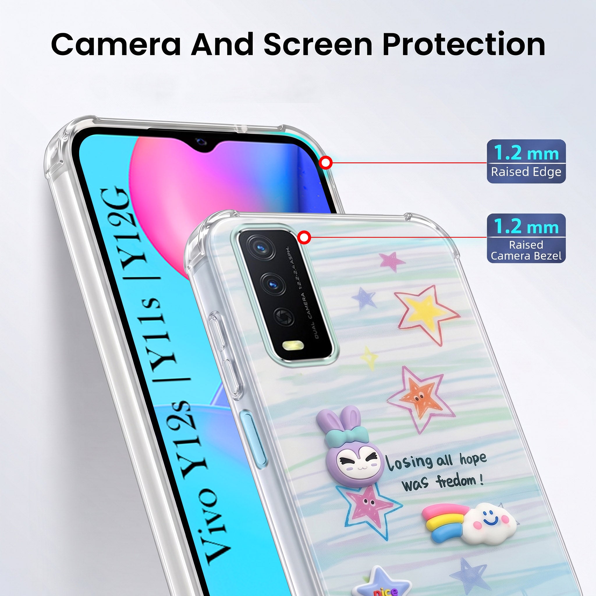 For Vivo Y12s | Y11s | Y12G Back Cover Case (3D Cute Cartoons | Hard Back Side Soft | Matte Premium Finish | HD Printing)