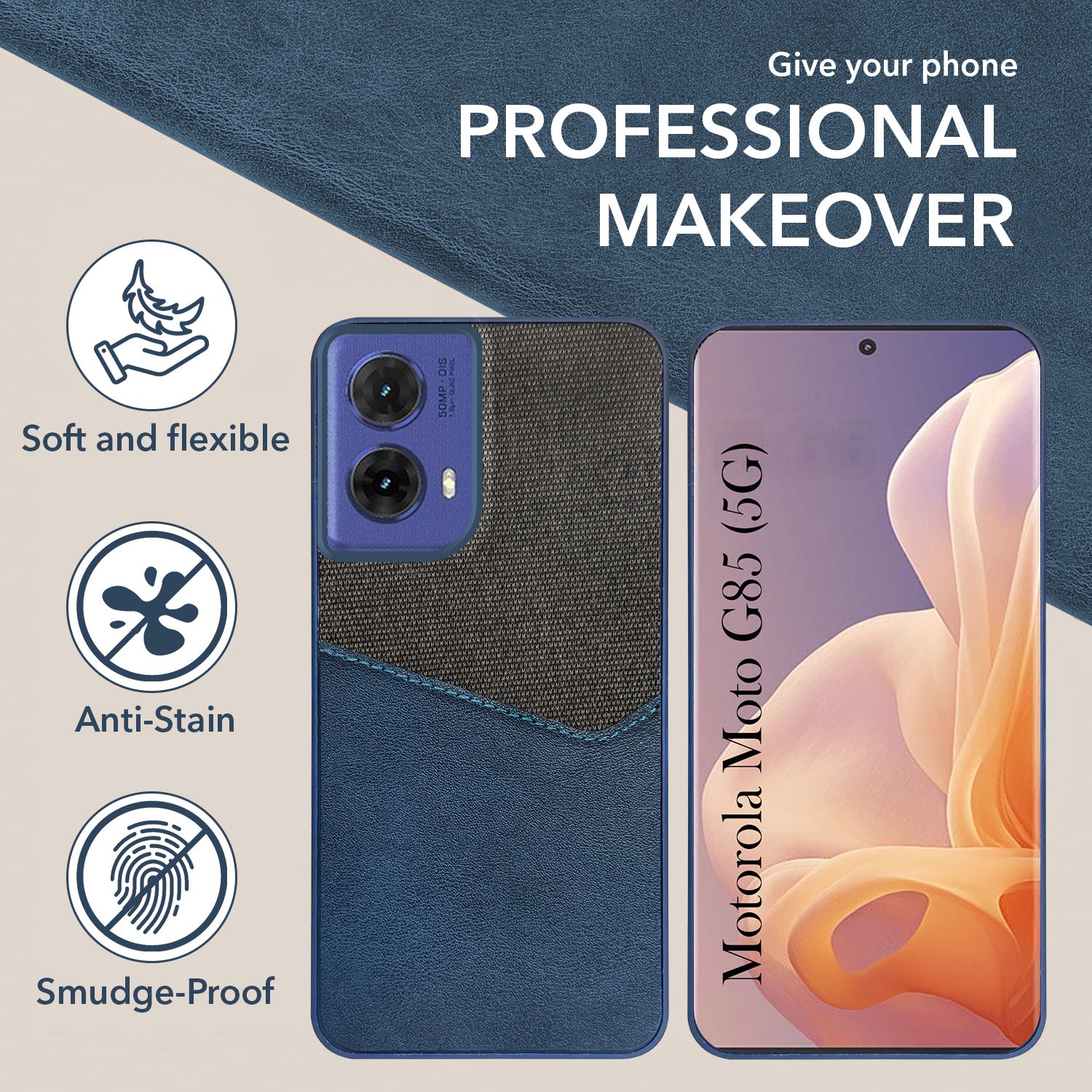 For Motorola Moto G85 Back Cover Case (Dual PU Leather Stitch | Professional Minimalist | Soft and Flexible)