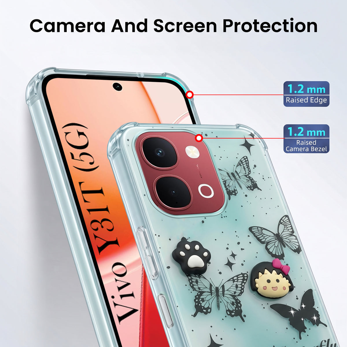 For Vivo Y31T 5G Back Cover Case (3D Cute Cartoons | Hard Back Side Soft | Matte Premium Finish | HD Printing)