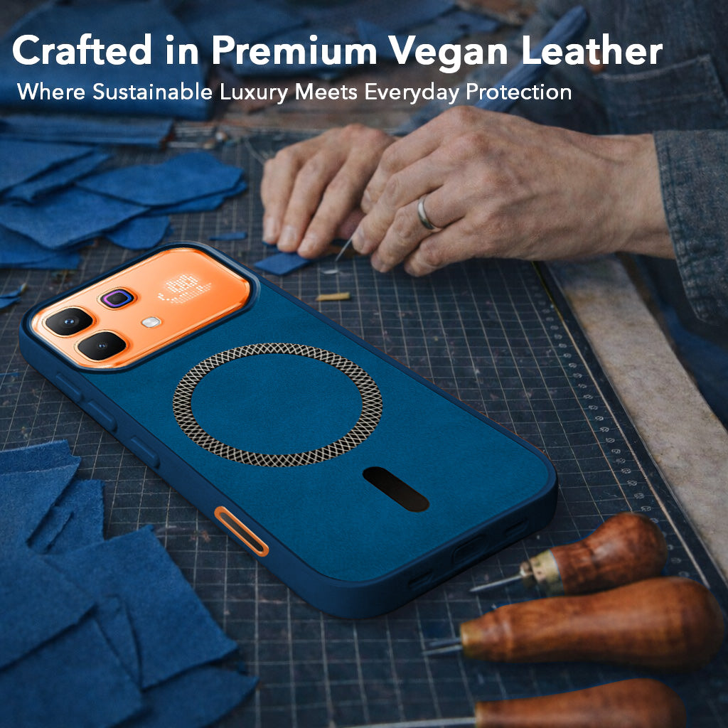 For Infinix Note 60 Pro 5G Back Cover Case Leather Finish (MagSafe Compatible Wireless Charging | Soft Touch | Camera Bump Protection)