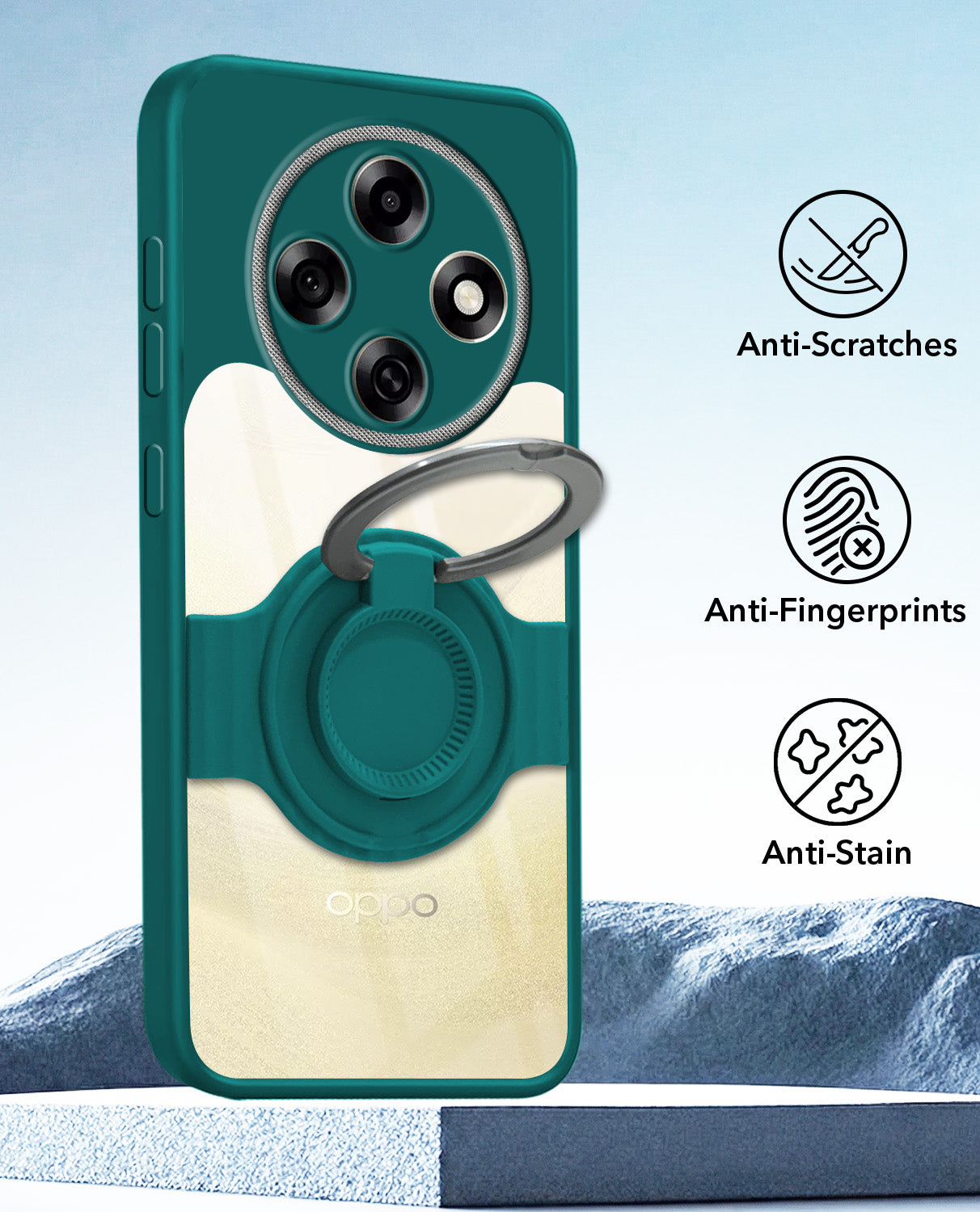 For Oppo F31 Pro Back Cover Case with stand (Built-in Ring Holder Kickstand | Lifetime Anti Yellow | Camera Protection)
