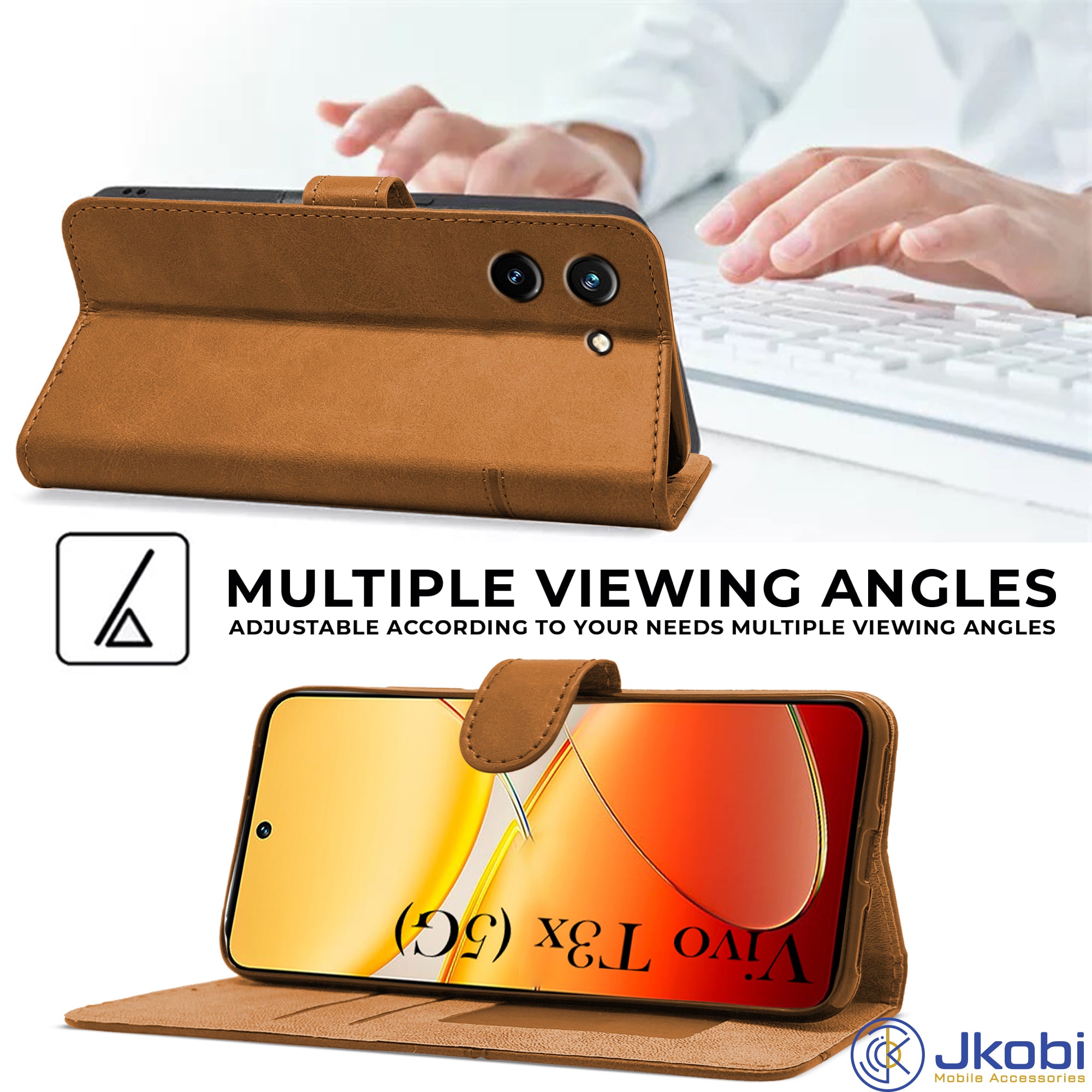 For Vivo T3x 5G Flip Cover Case (Stitched Leather with Magnetic Closure)