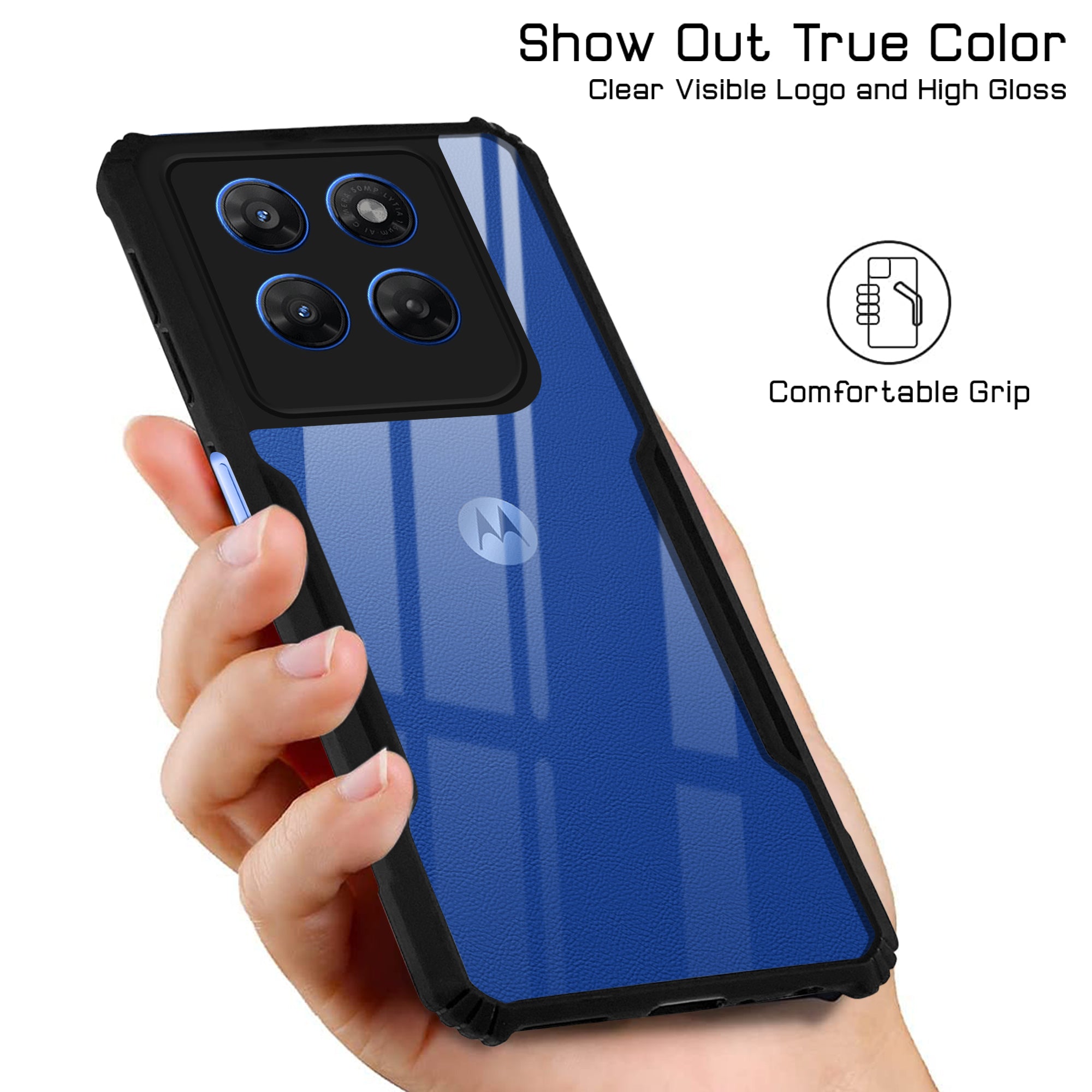 For Motorola Moto G37 Power Back Cover Case Hybrid (Shockproof with Polycarbonate Clear Panel | Professional Black)