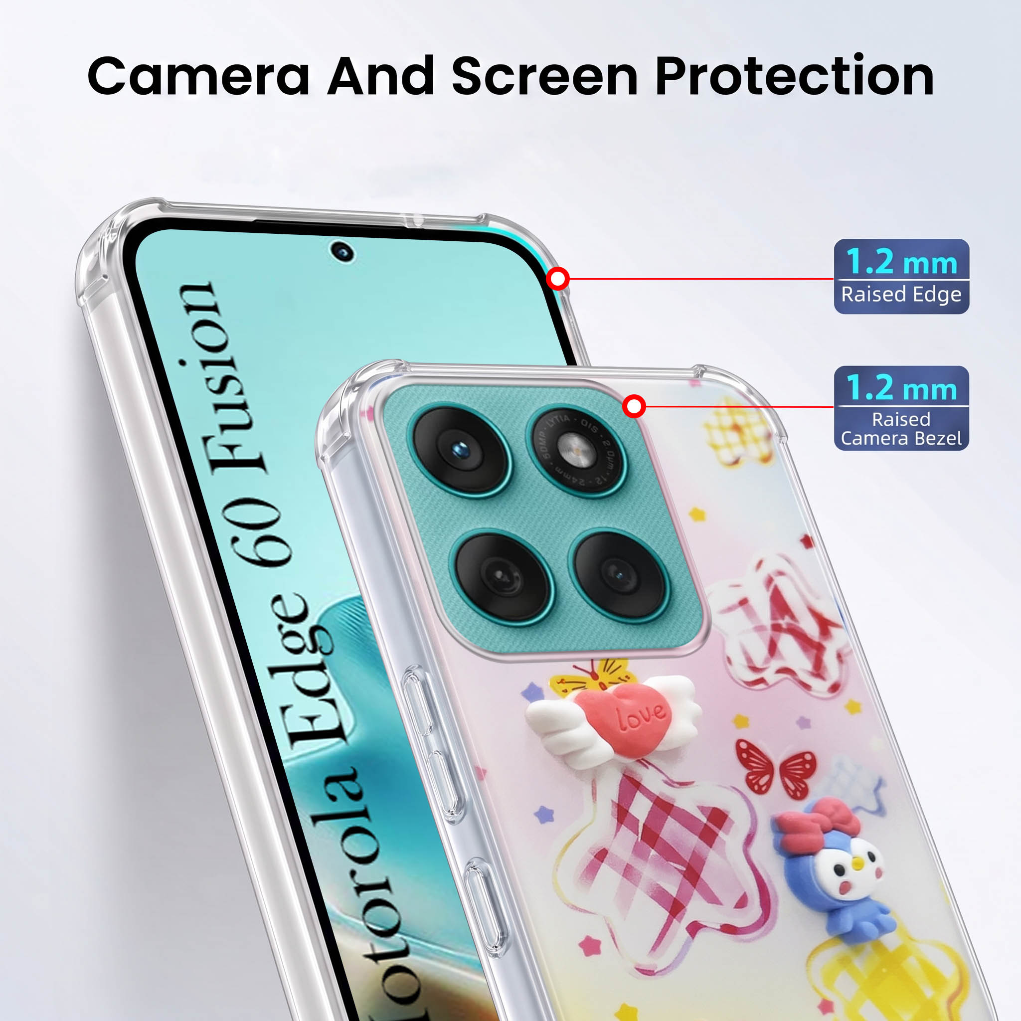 For Motorola Moto Edge 60 Fusion Back Cover Case (3D Cute Cartoons | Hard Back Side Soft | Matte Premium Finish | HD Printing)