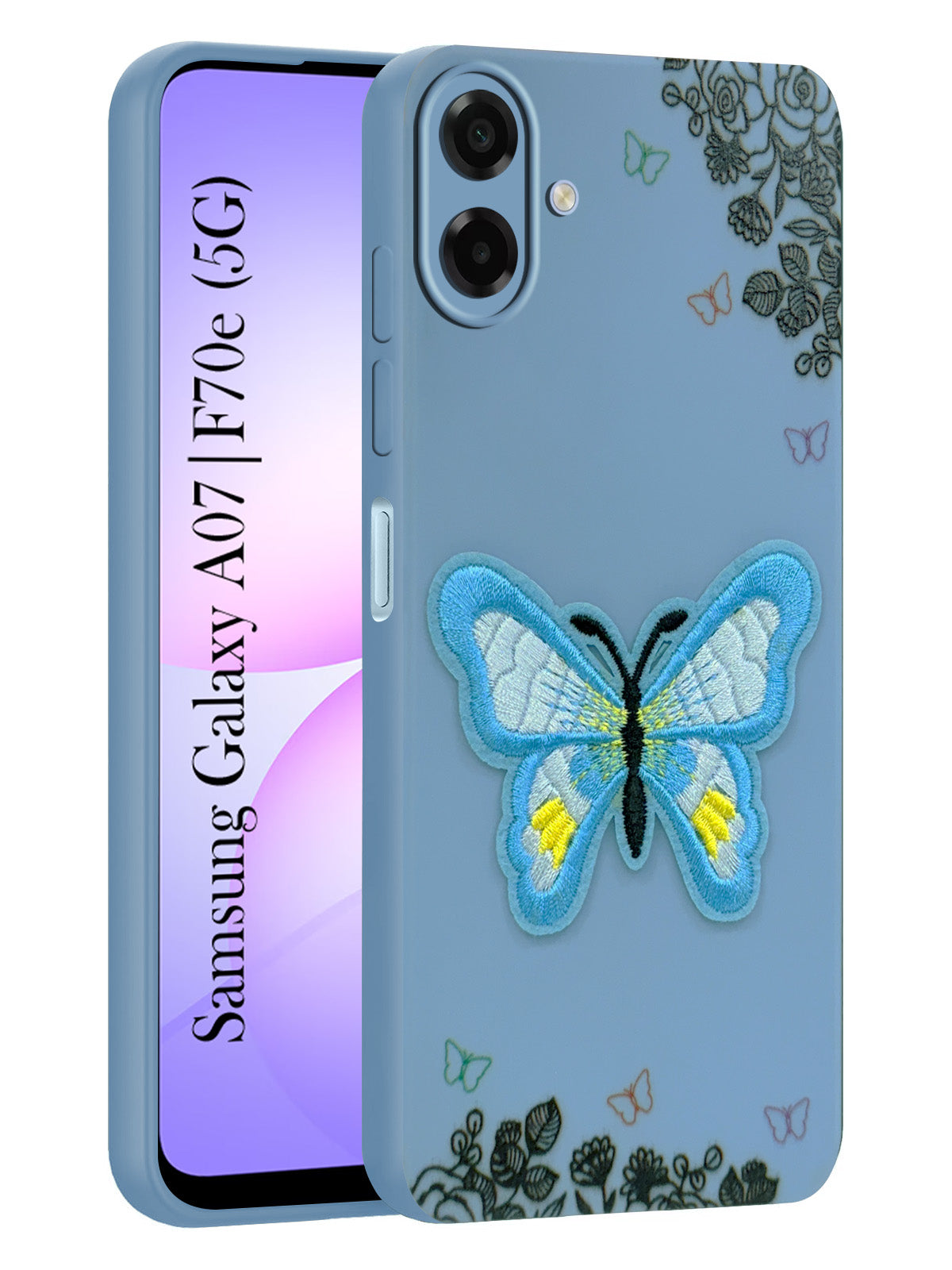 For Samsung Galaxy A07 5G | F70e 5G Back Cover Case (Soft Butterfly Embroidery | Women Teen Girls | Camera Protection| Matte Silicone)