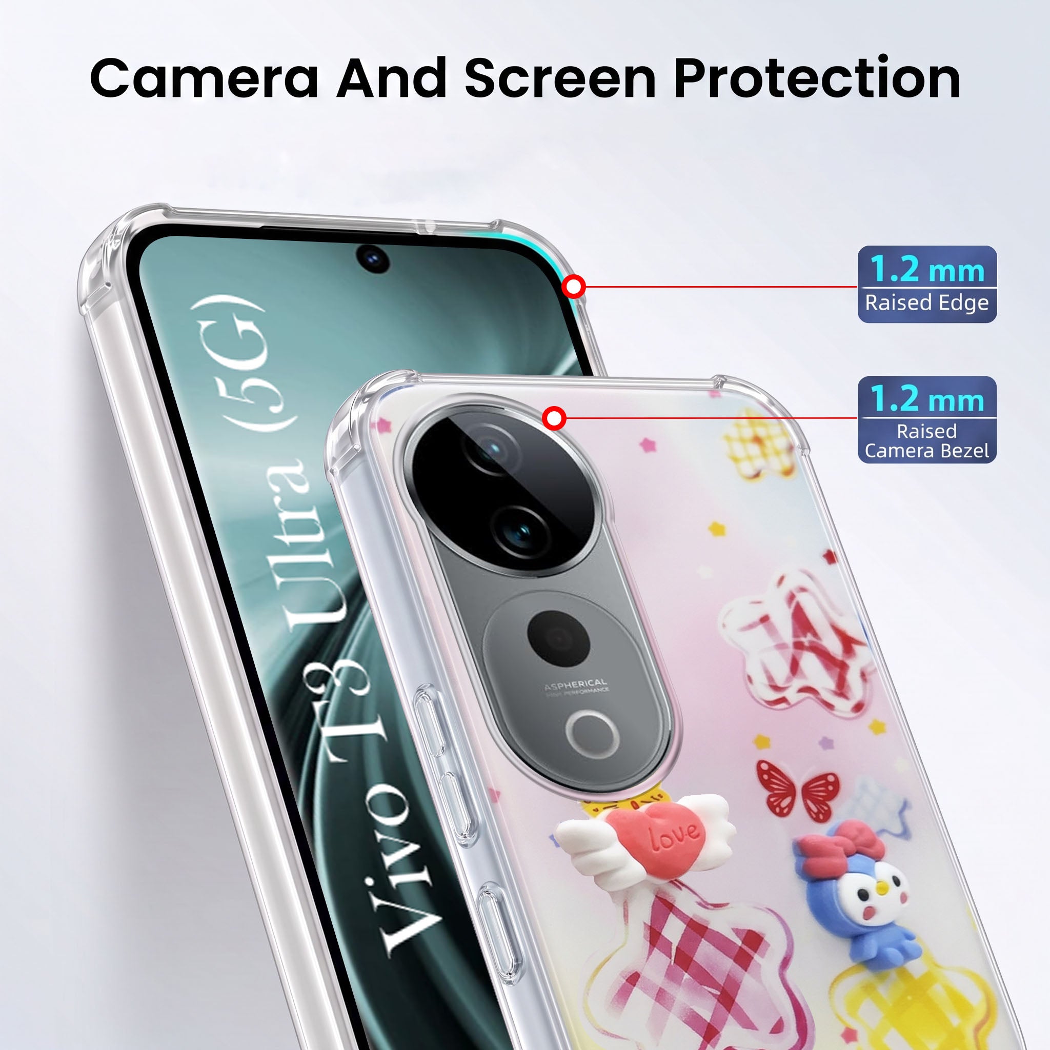 For Vivo T3 Ultra Back Cover Case (3D Cute Cartoons | Hard Back Side Soft | Matte Premium Finish | HD Printing)