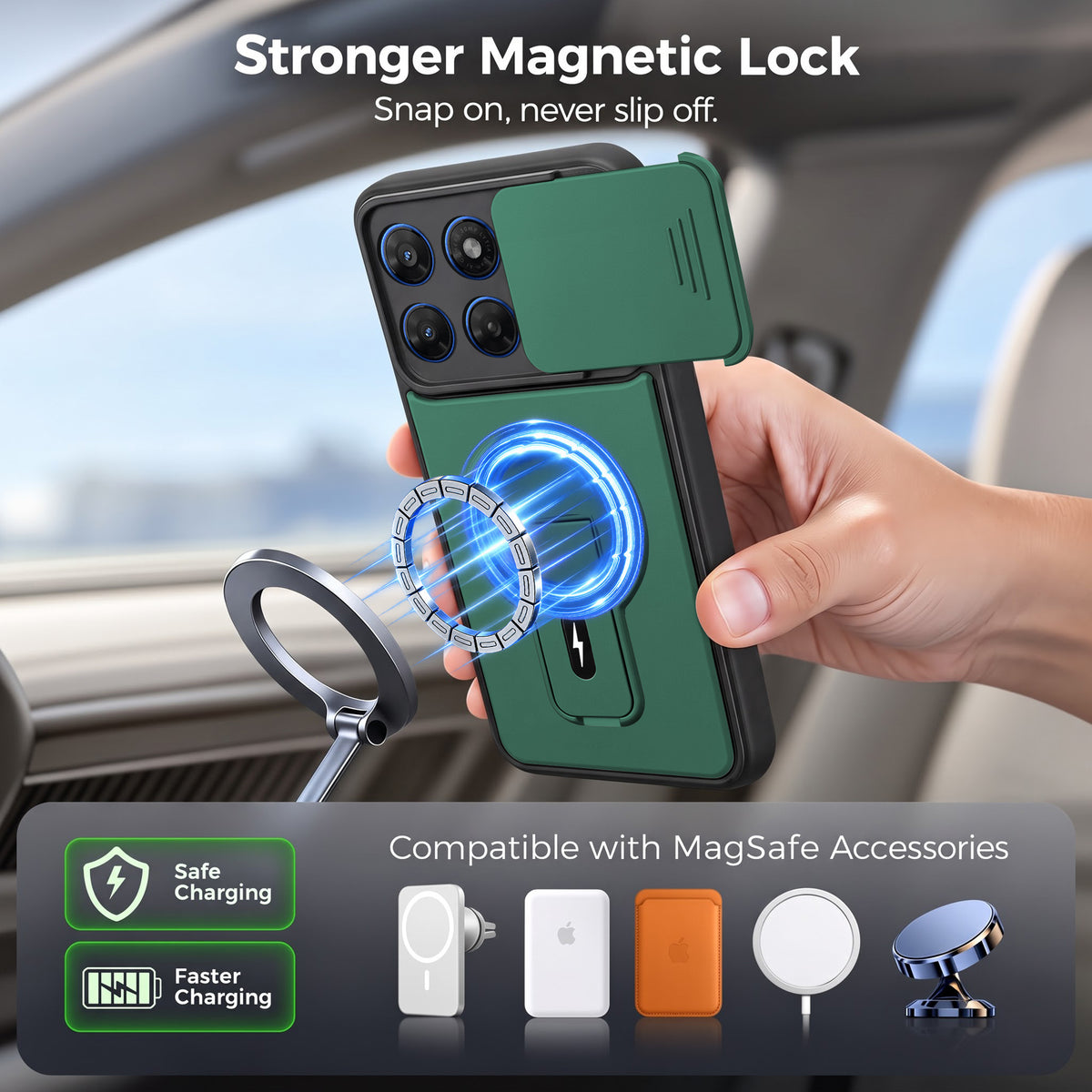 For Motorola Moto G37 Power Back Case Cover Metallic (Hybrid Armor Kickstand | Sliding Shutter Camera Protection | MagSafe Compatible)