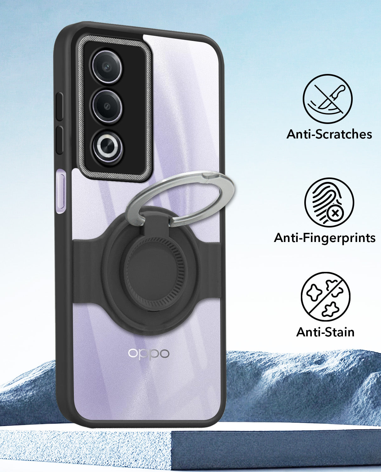 For Oppo A3 Pro 5G Back Cover Case with stand (Built-in Ring Holder Kickstand | Lifetime Anti Yellow | Camera Protection)