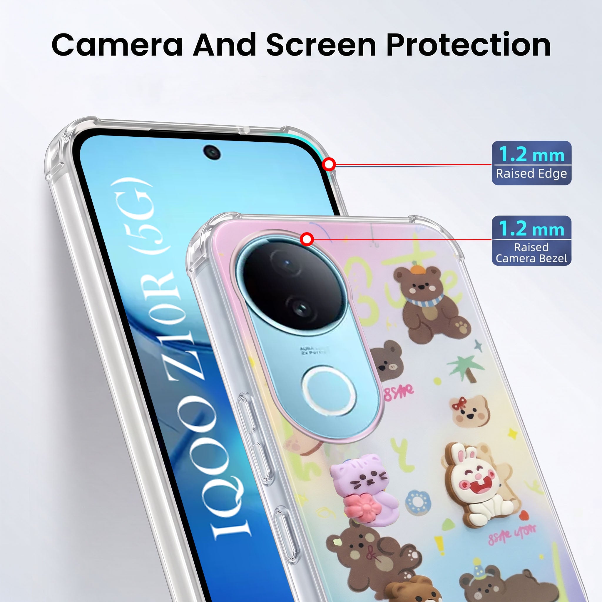 For Vivo iQOO Z10R Back Cover Case (3D Cute Cartoons | Hard Back Side Soft | Matte Premium Finish | HD Printing)