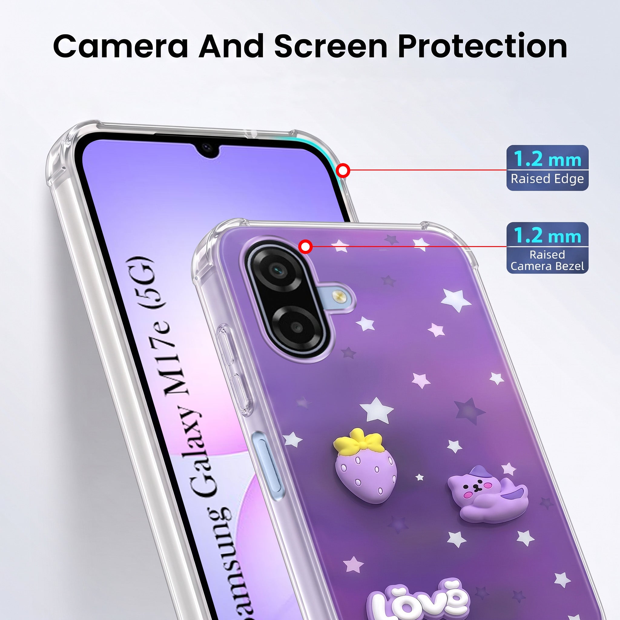 For Samsung Galaxy M17e Back Cover Case (3D Cute Cartoons | Hard Back Side Soft | Matte Premium Finish | HD Printing)
