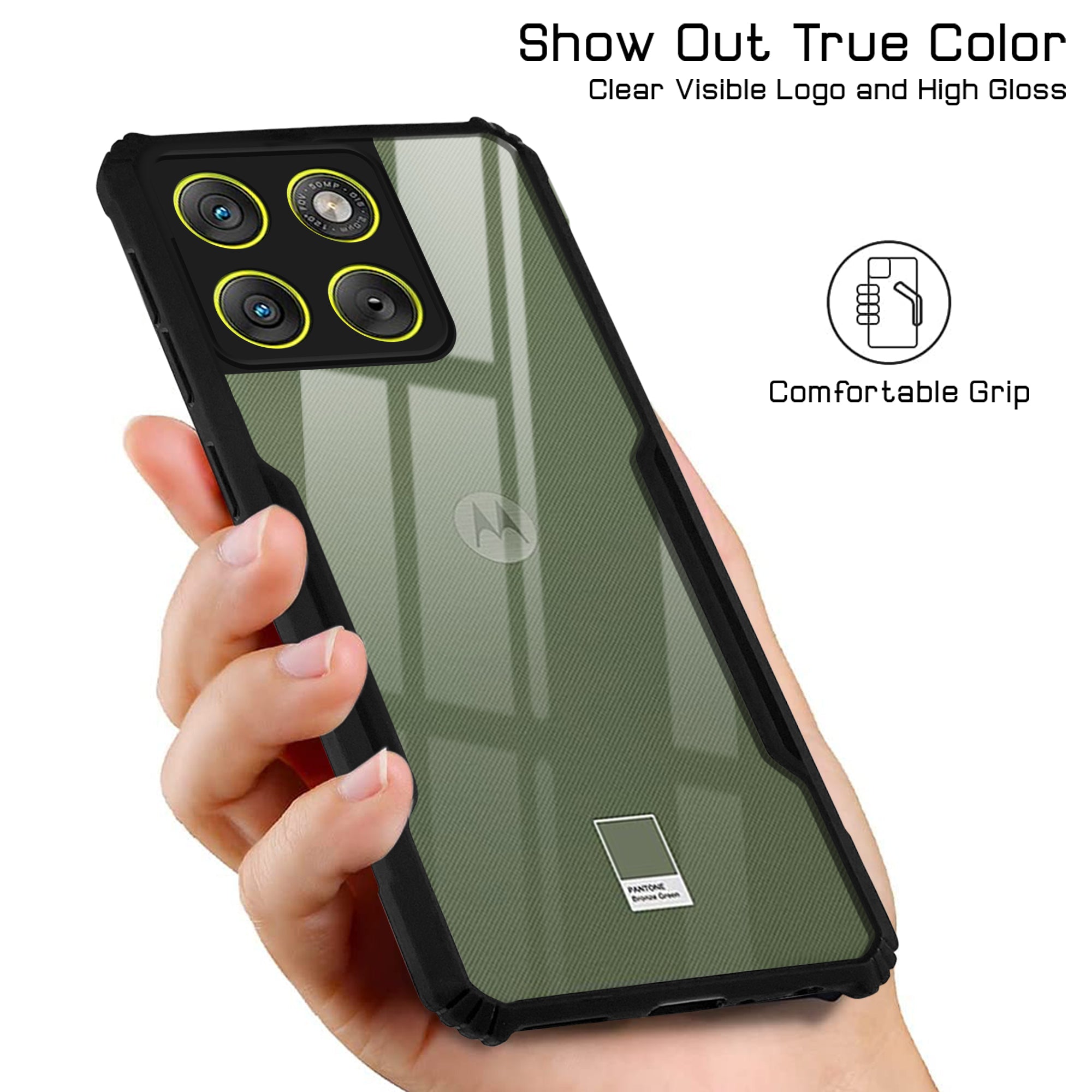For Motorola Moto Edge 70 Back Cover Case Hybrid (Shockproof with Polycarbonate Clear Panel | Professional Black)