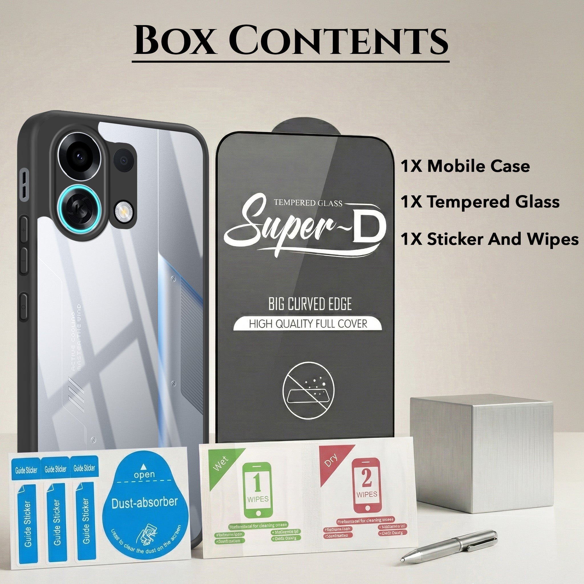 For Oppo K13 Turbo | Oppo K13 Turbo Pro Combo with Back Cover and 9H Tempered Glass (Lifetime Anti-Yellow | Crystal Clear Shockproof | Oleophobic Coating Screen Glass)