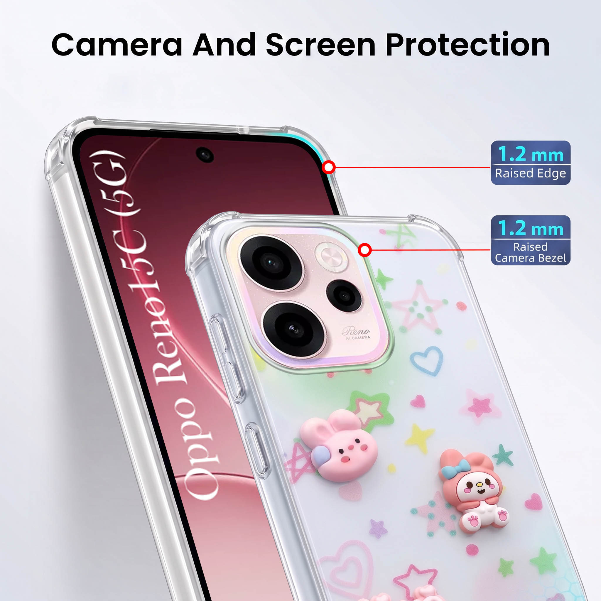For Oppo Reno 15c Back Cover Case (3D Cute Cartoons | Hard Back Side Soft | Matte Premium Finish | HD Printing)