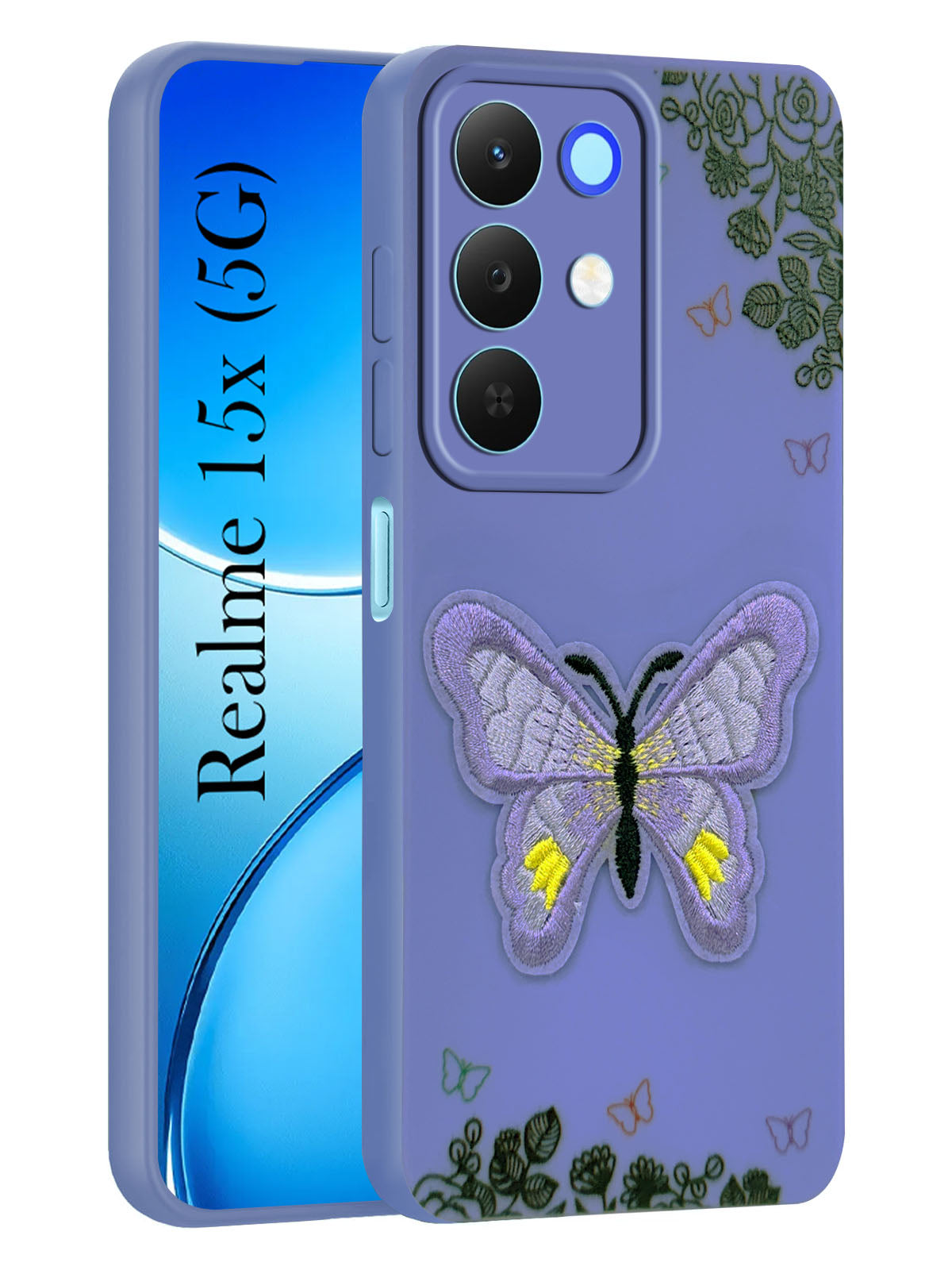 For Realme 15X Back Cover Case (Soft Butterfly Embroidery | Women Teen Girls | Camera Protection| Matte Silicone)