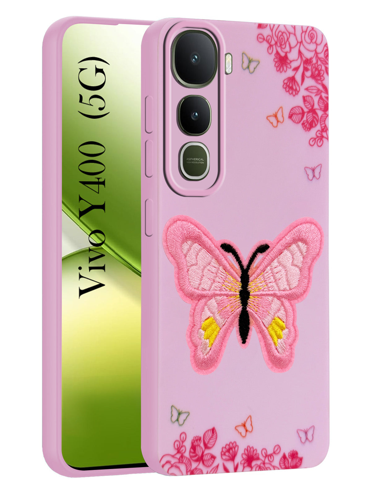 For Vivo Y400 Back Cover Case (Soft Butterfly Embroidery | Women Teen Girls | Camera Protection| Matte Silicone)