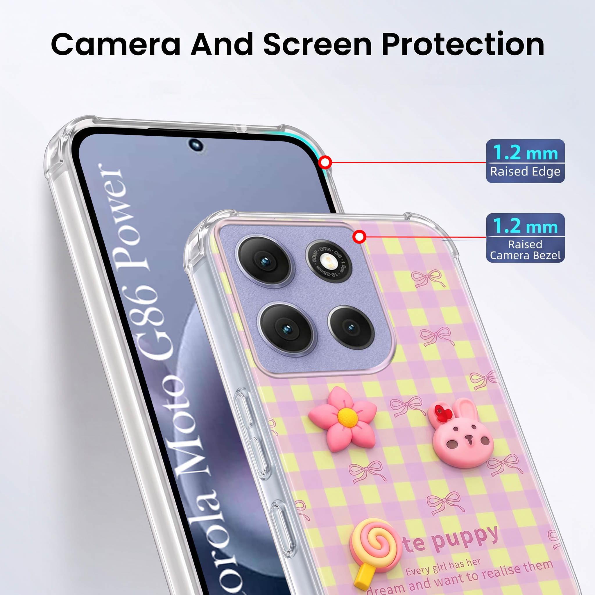 For Motorola Moto G86 Power Back Cover Case (3D Cute Cartoons | Hard Back Side Soft | Matte Premium Finish | HD Printing)