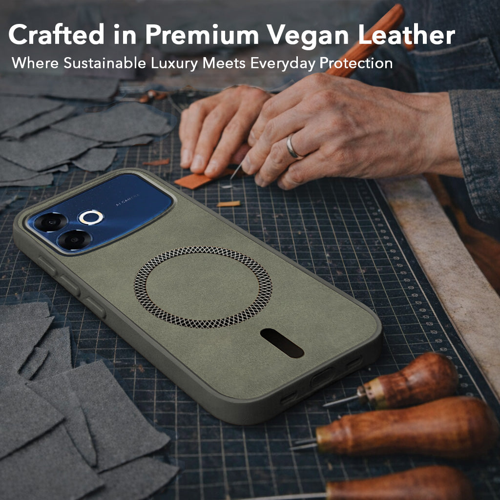 For Oppo F33 Pro 5G Back Cover Case Leather Finish (MagSafe Compatible Wireless Charging | Soft Touch | Camera Bump Protection)