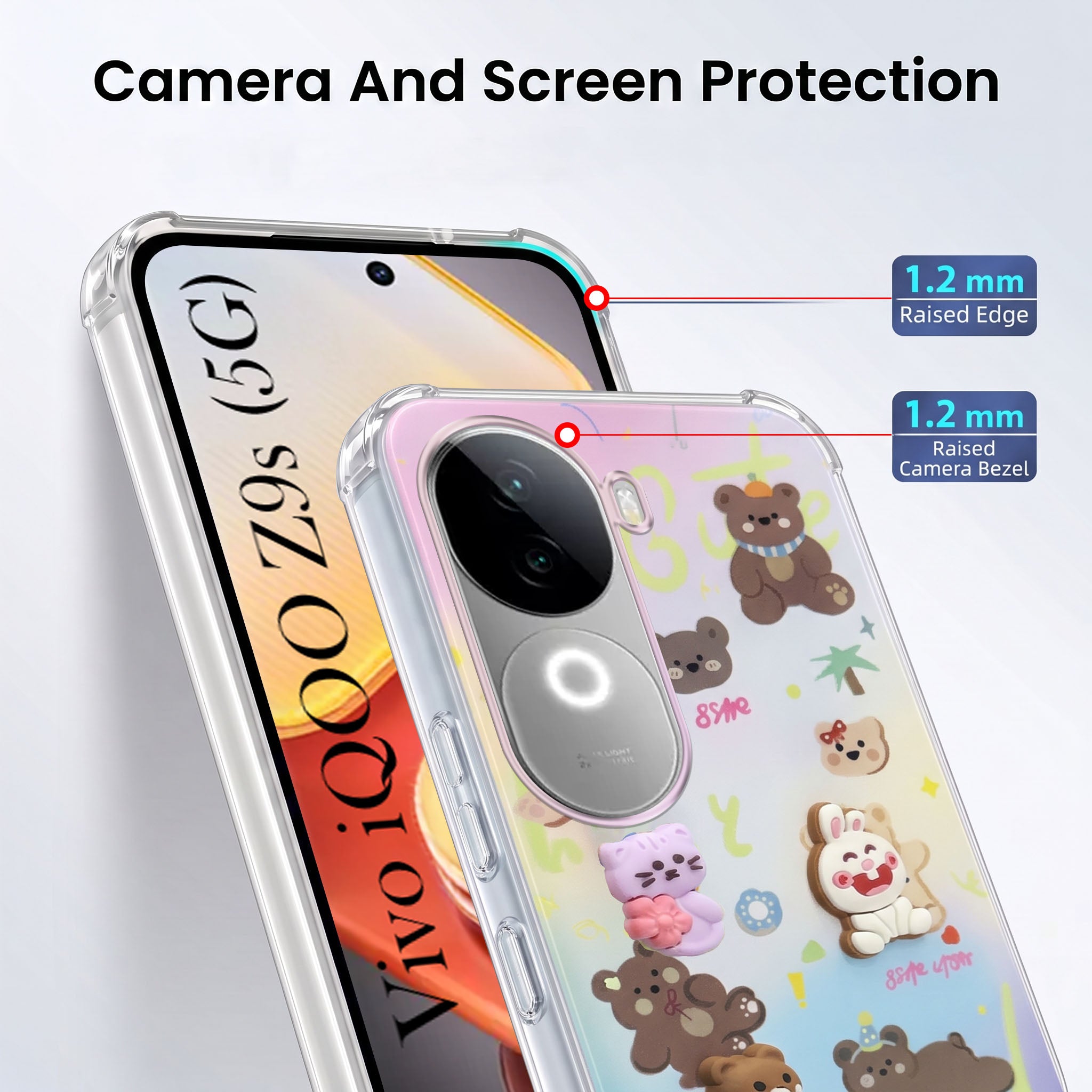 For Vivo iQOO Z9s Back Cover Case (3D Cute Cartoons | Hard Back Side Soft | Matte Premium Finish | HD Printing)