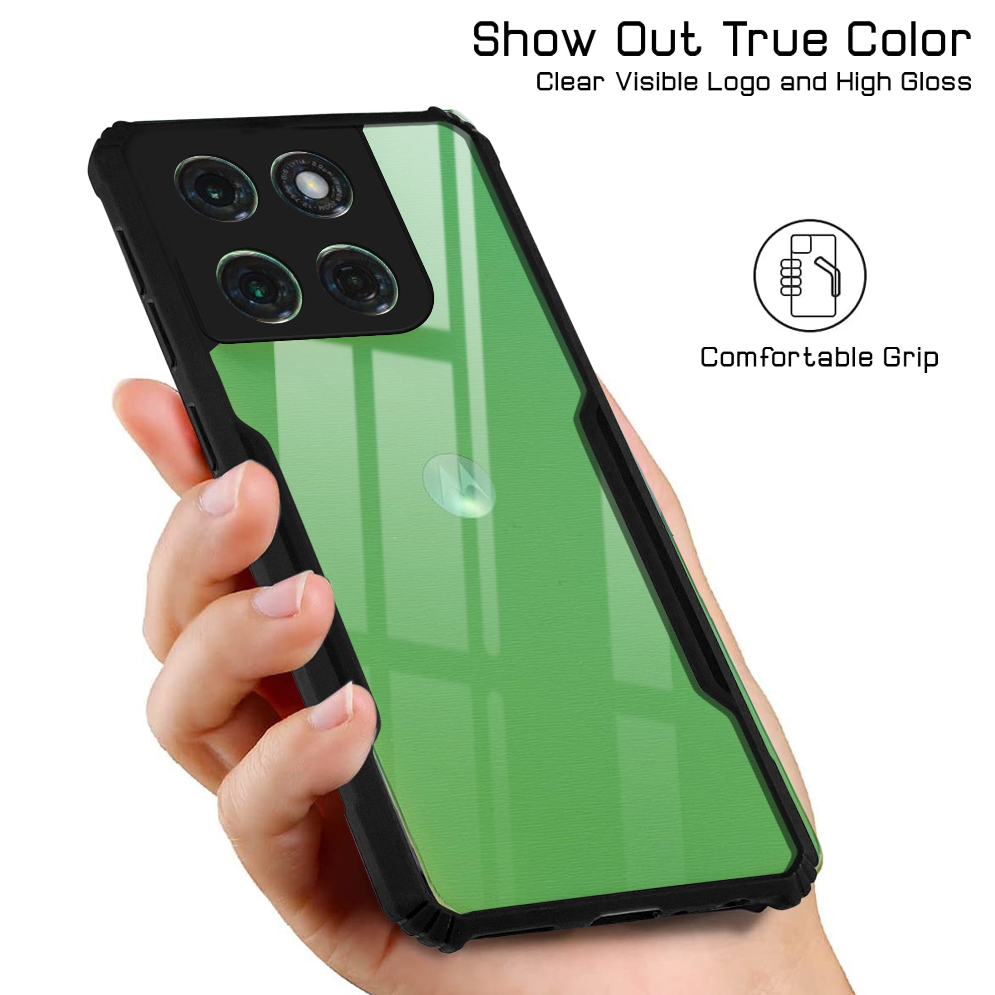 For Motorola Moto Edge 60 Back Cover Case ( Shockproof with Polycarbonate Clear Panel | Professional Black)