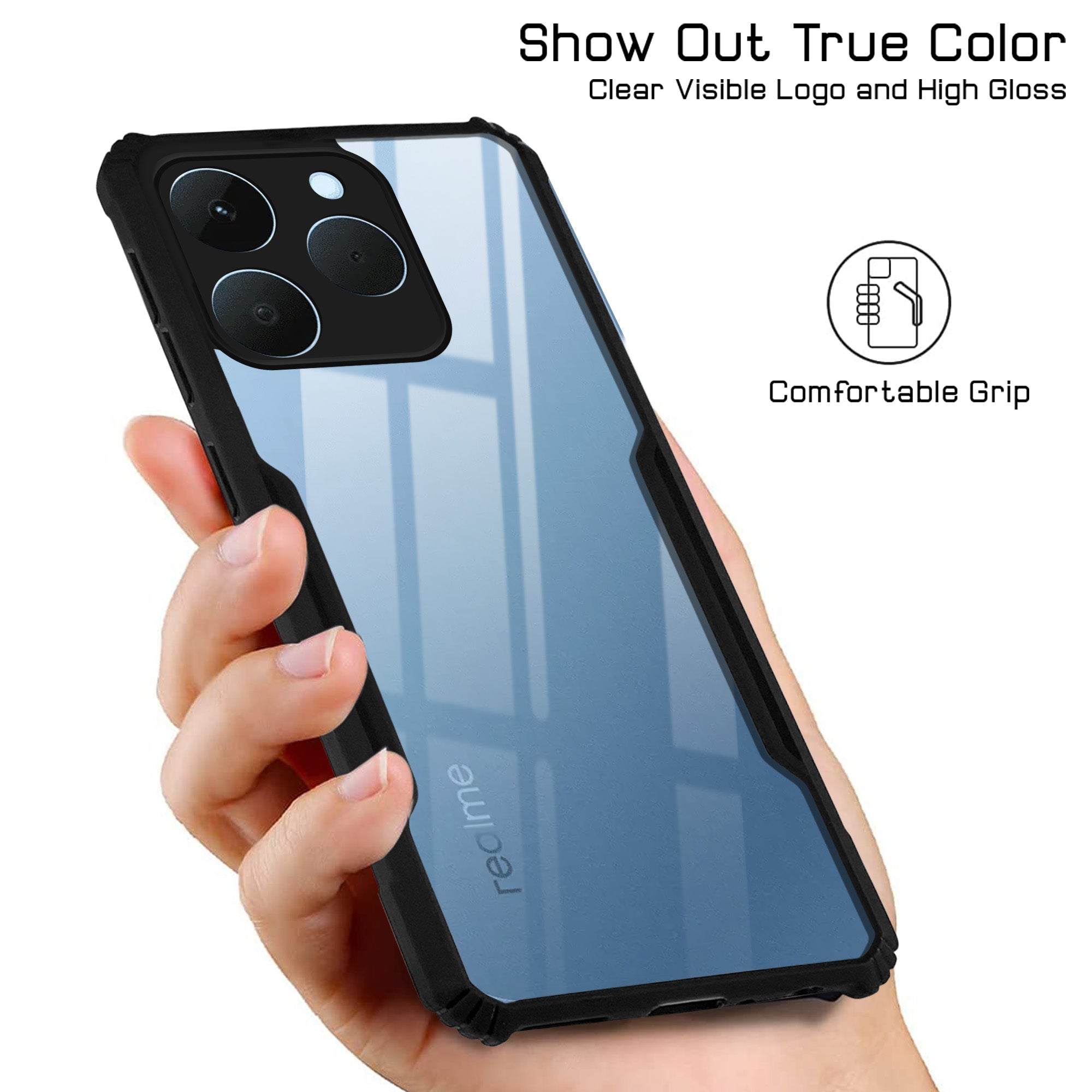 For Realme 15T | Realme Narzo 90 Back Case Cover (Shockproof with Polycarbonate Clear Panel | Professional Black)