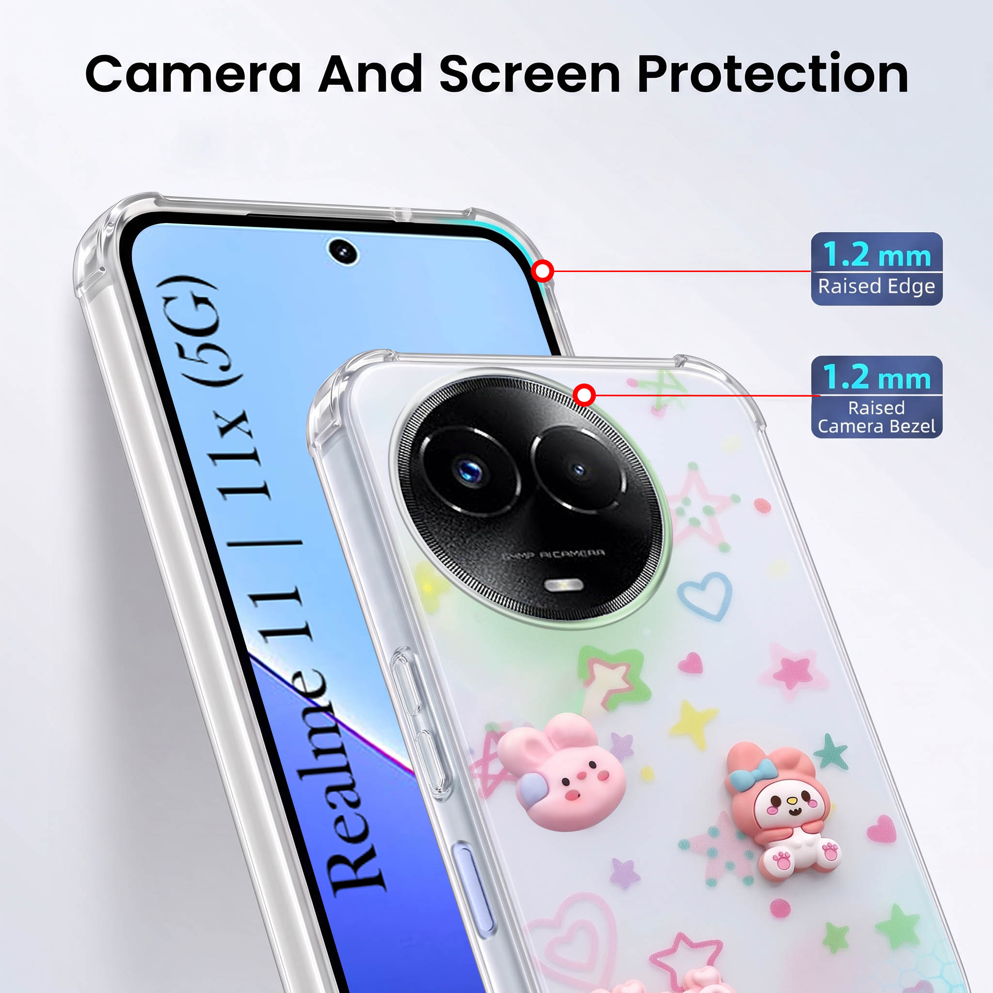 For Realme 11 5G | Realme 11x 5G Back Cover Case (3D Cute Cartoons | Hard Back Side Soft | Matte Premium Finish | HD Printing)