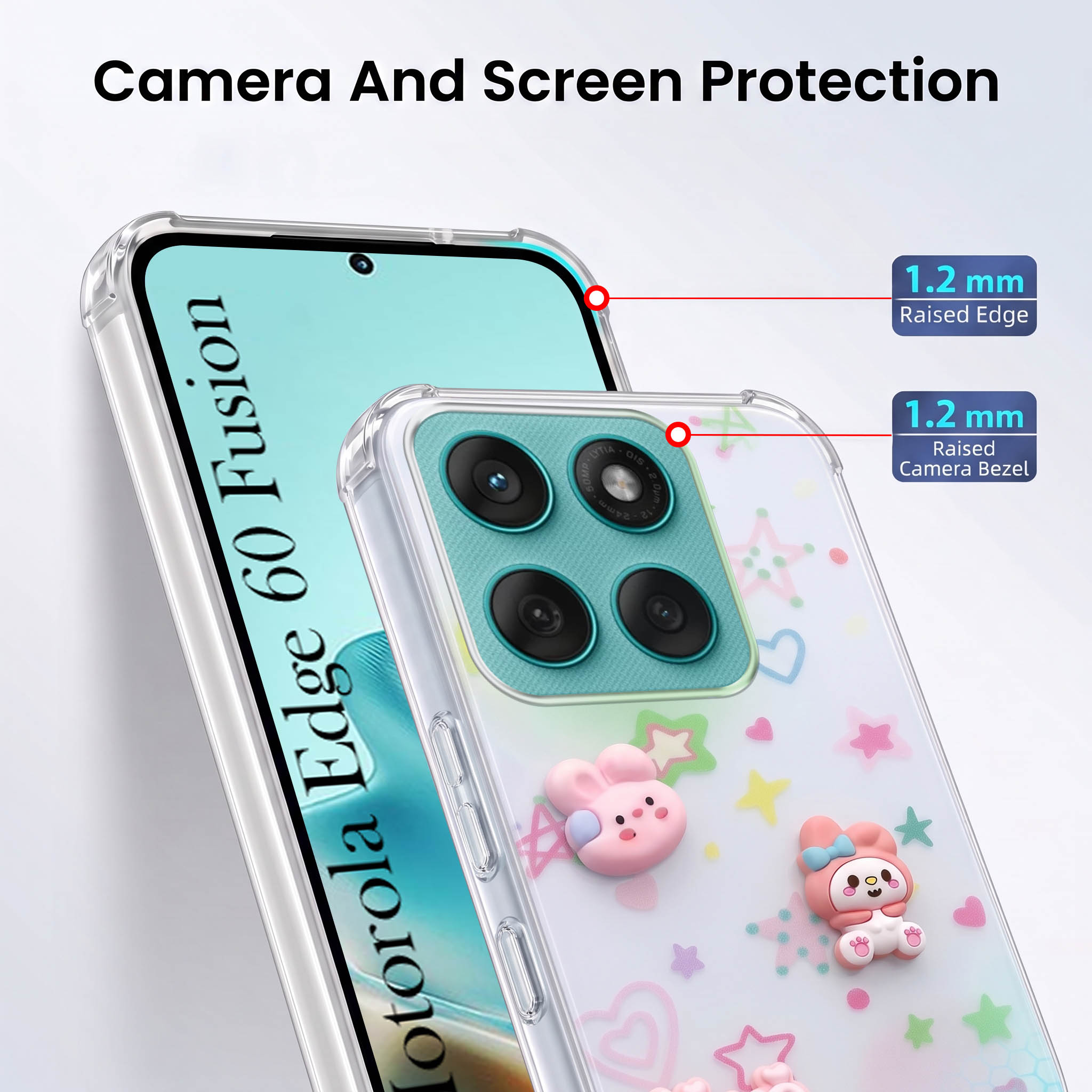 For Motorola Moto Edge 60 Fusion Back Cover Case (3D Cute Cartoons | Hard Back Side Soft | Matte Premium Finish | HD Printing)