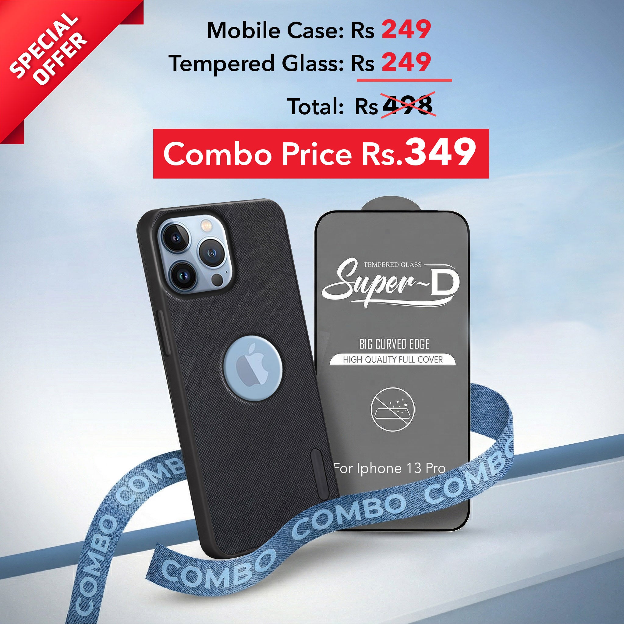 For Apple iPhone 13 Pro Combo with Back Cover and 9H Tempered Glass (Textured Grip Design | Micro-Fiber Cloth Inside | Oleophobic Coating Screen Glass)