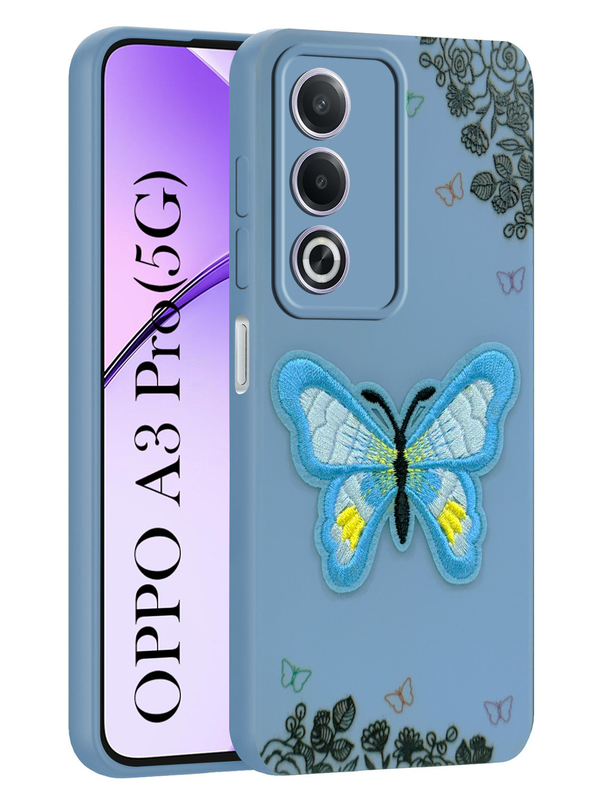For Oppo A3 Pro 5G Back Cover Case (Soft Butterfly Embroidery | Women Teen Girls | Camera Protection| Matte Silicone)