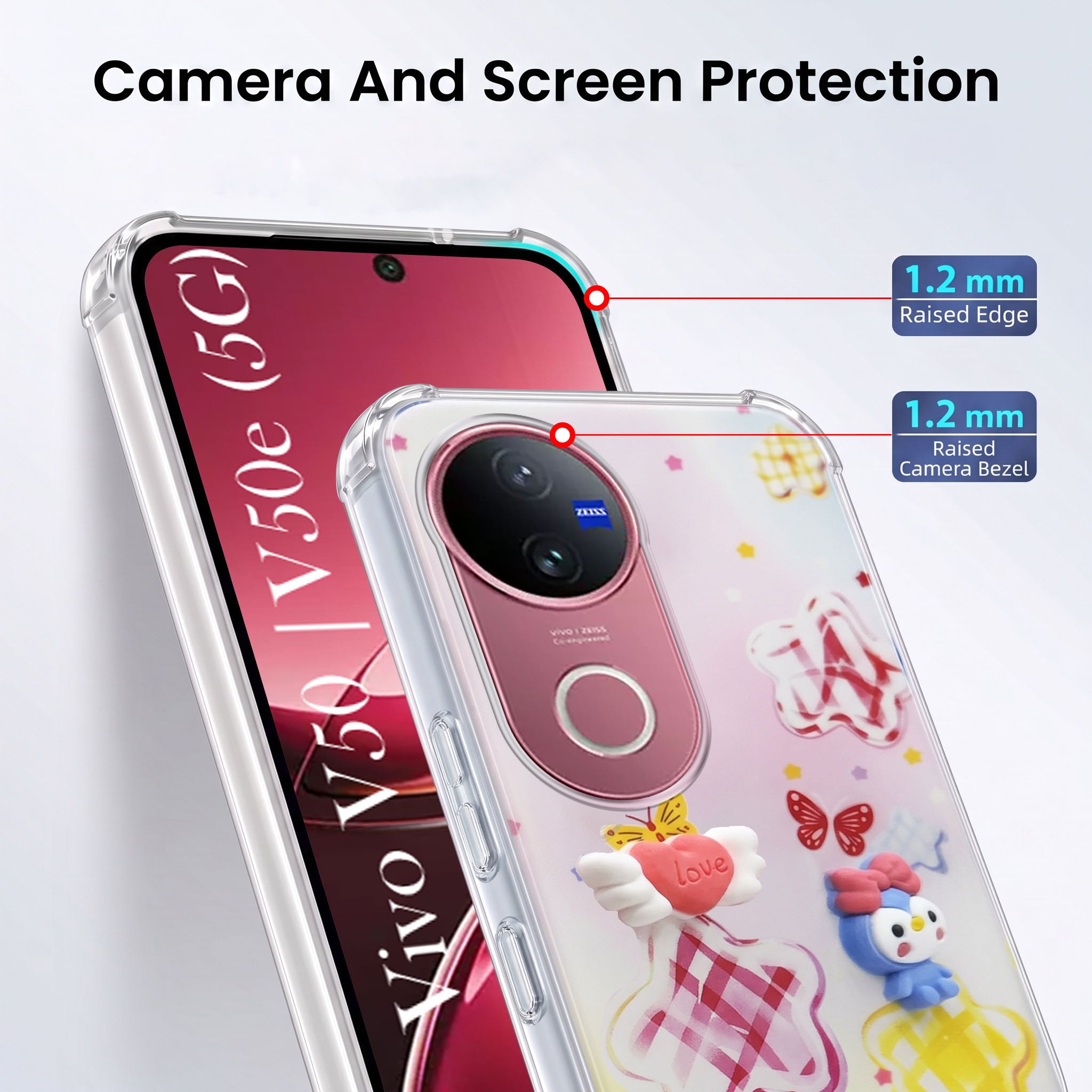 For Vivo V50 | Vivo V50e Back Cover Case (3D Cute Cartoons | Hard Back Side Soft | Matte Premium Finish | HD Printing)