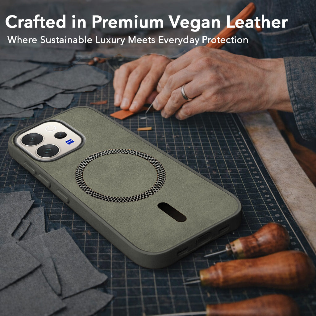 For Vivo V70 | Vivo V70 Elite 5G Back Cover Case Leather Finish (MagSafe Compatible Wireless Charging | Soft Touch | Camera Bump Protection)