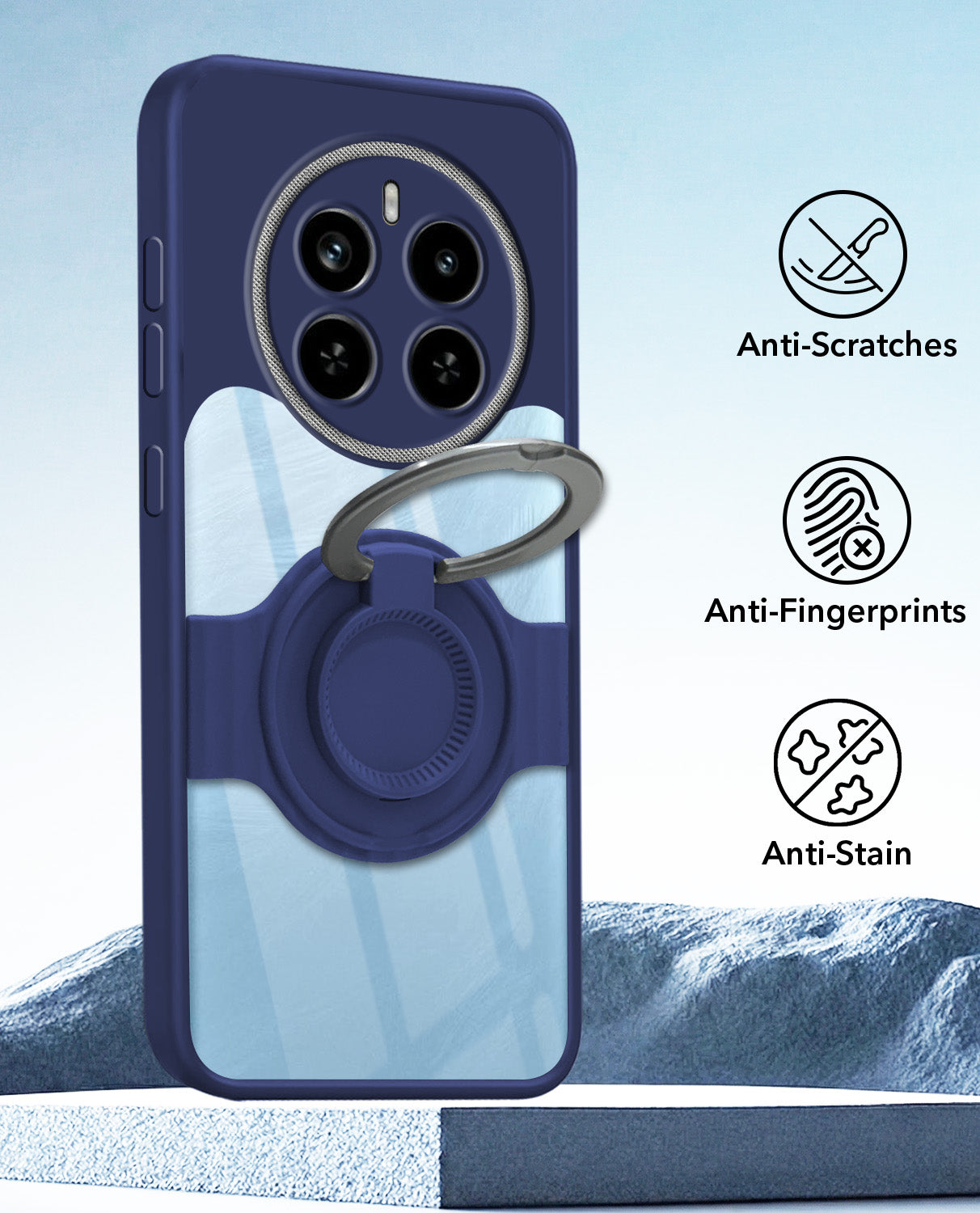 For Realme P1 5G Back Cover Case with stand (Built-in Ring Holder Kickstand | Lifetime Anti Yellow | Camera Protection)