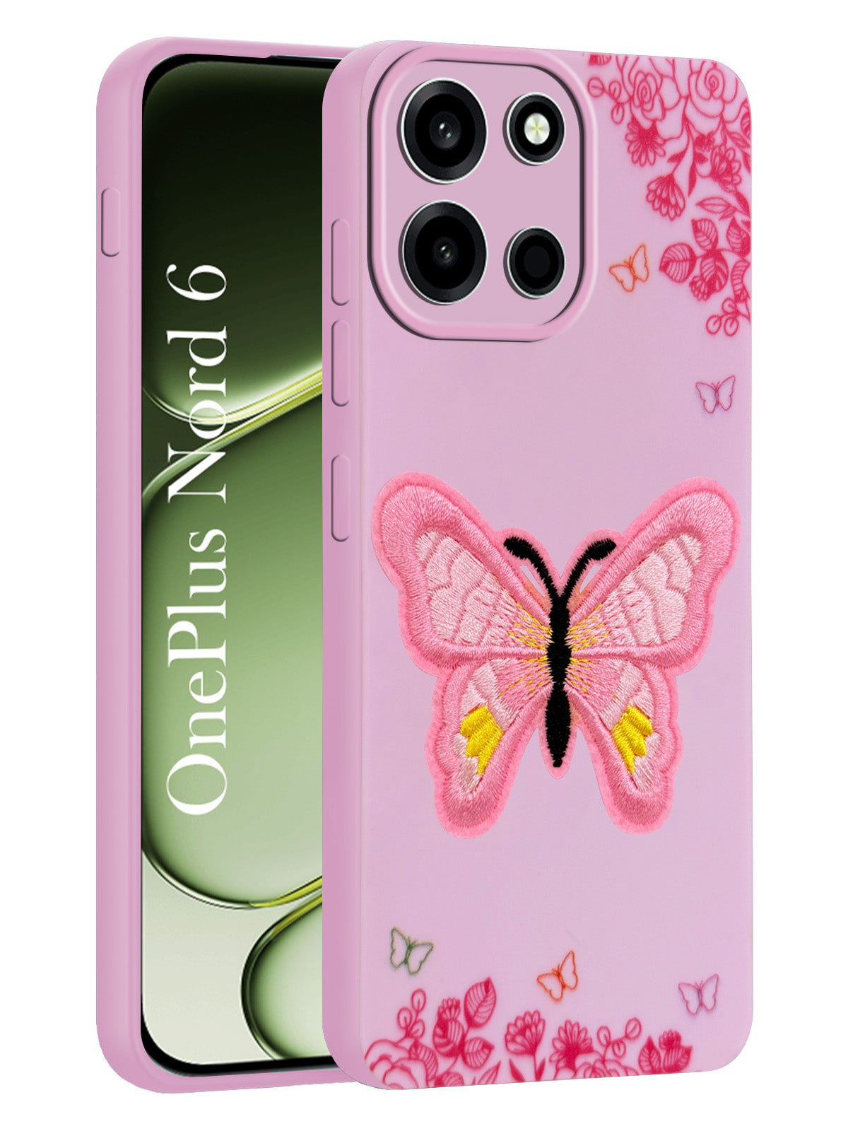 For Oneplus Nord 6 Back Cover Case (Soft Butterfly Embroidery | Women Teen Girls | Camera Protection| Matte Silicone)