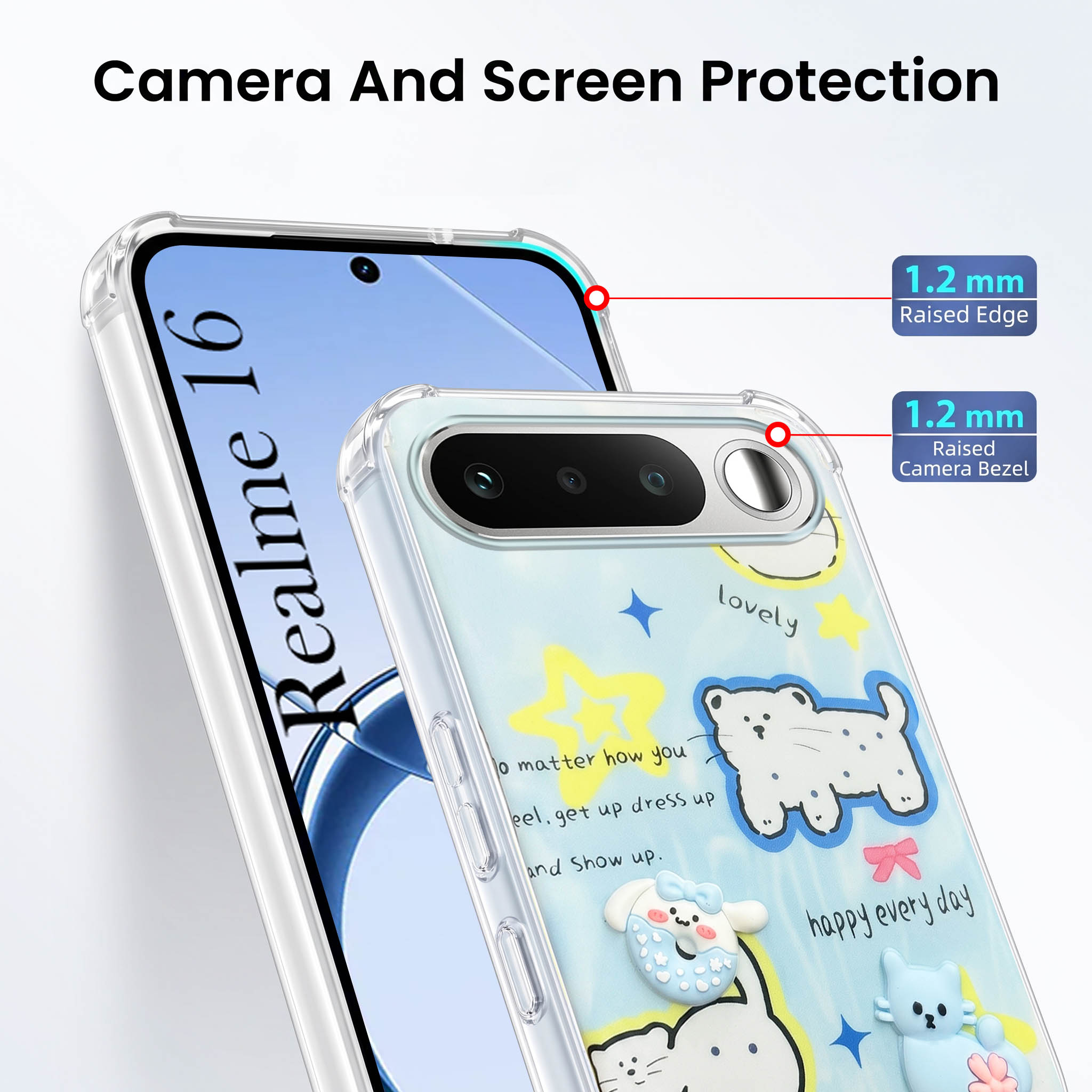 For Realme 16 Back Cover Case (3D Cute Cartoons | Hard Back Side Soft | Matte Premium Finish | HD Printing)