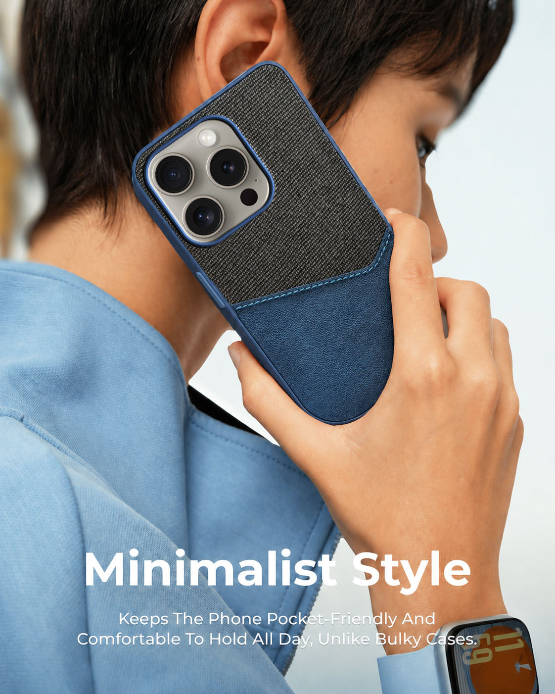 For Apple iPhone 15 Pro Back Cover Case (Dual PU Leather Stitch | Professional Minimalist | Soft and Flexible)