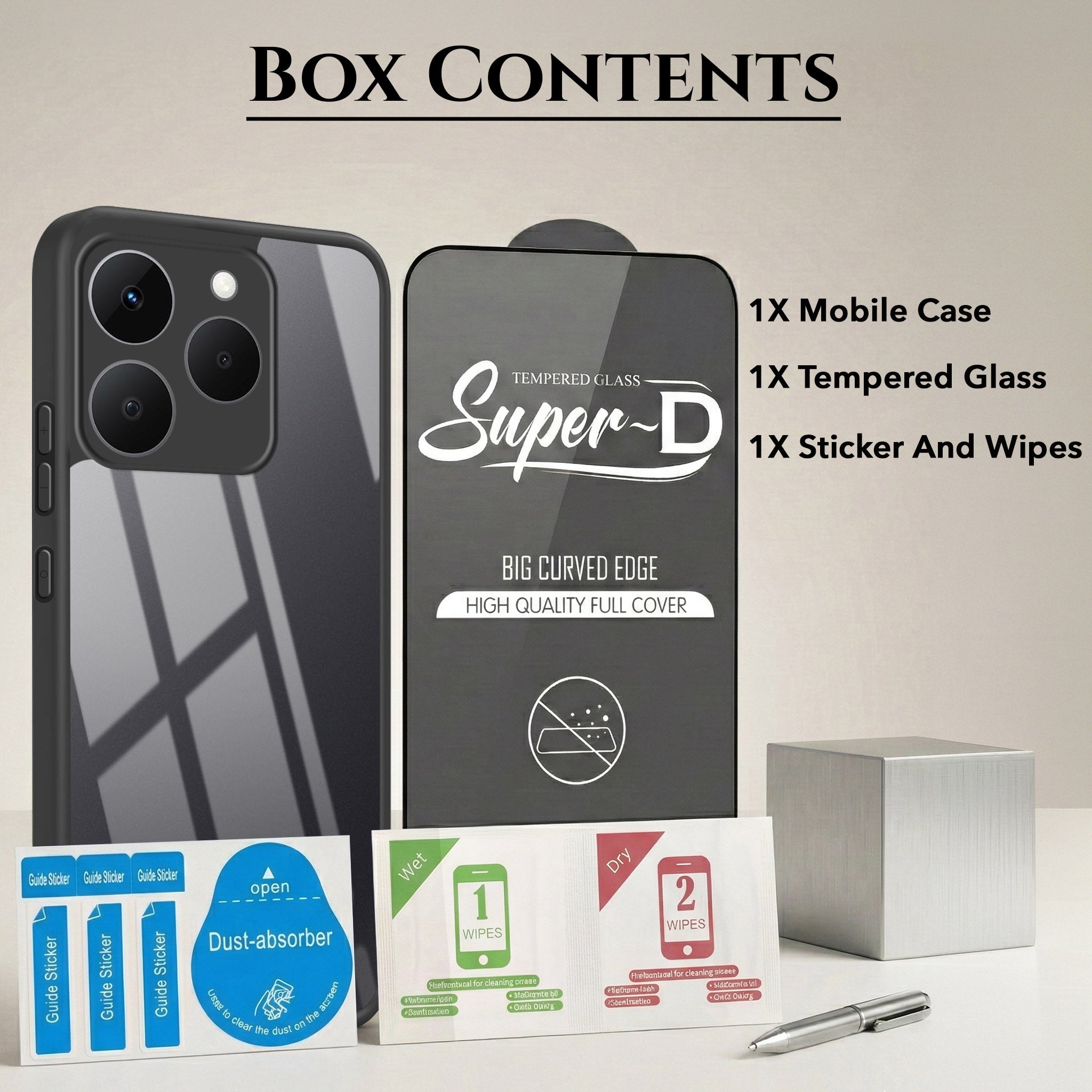 For Realme 15T | Realme Narzo 90 Combo with Back Cover and 9H Tempered Glass (Lifetime Anti-Yellow | Crystal Clear Shockproof | Oleophobic Coating Screen Glass)